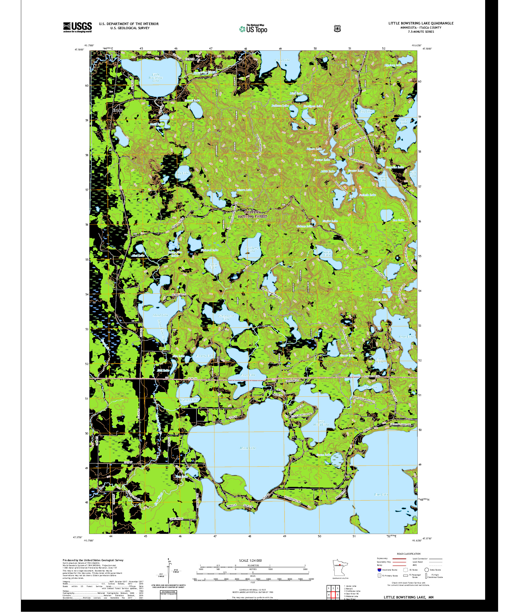 US TOPO 7.5-MINUTE MAP FOR LITTLE BOWSTRING LAKE, MN