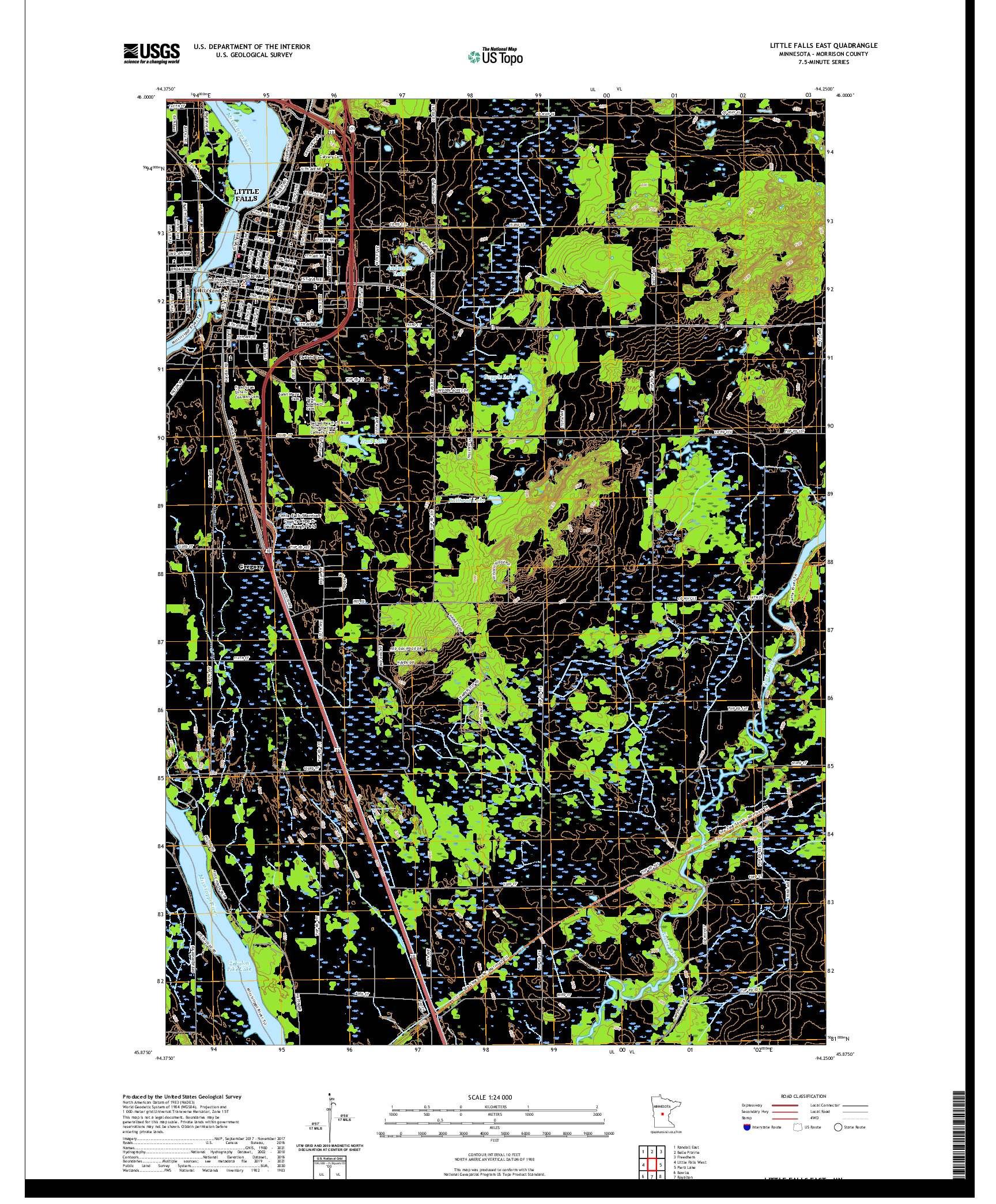 US TOPO 7.5-MINUTE MAP FOR LITTLE FALLS EAST, MN