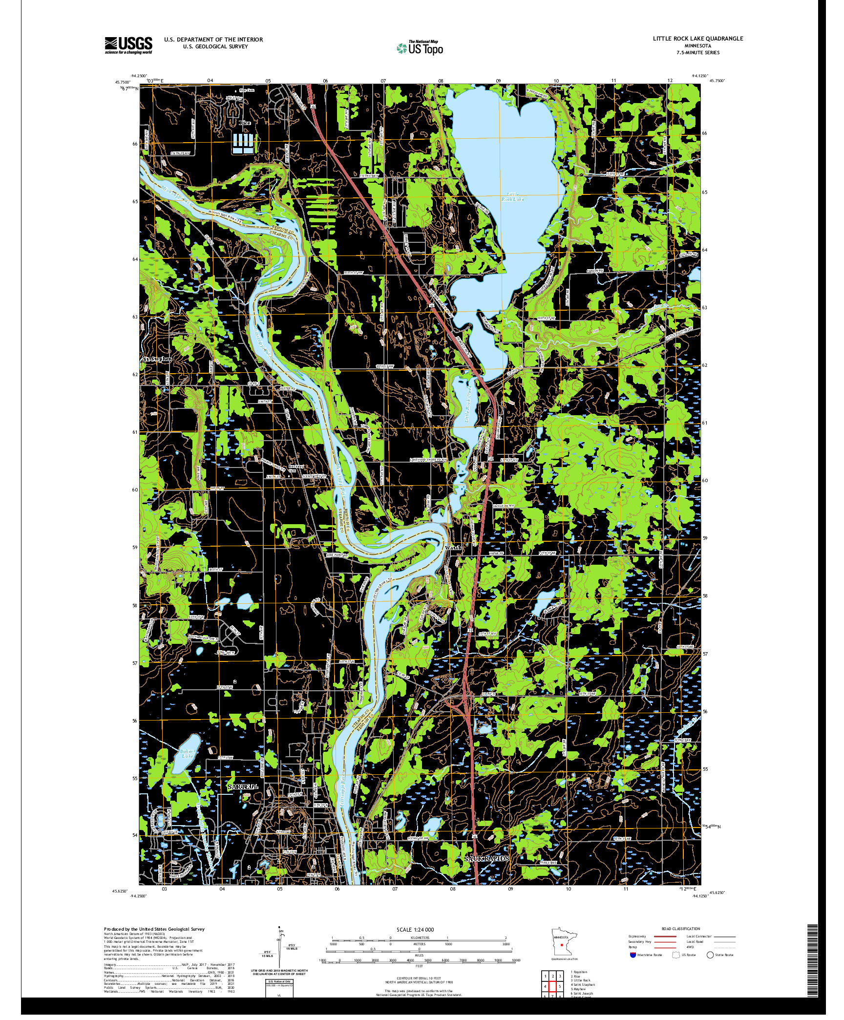 US TOPO 7.5-MINUTE MAP FOR LITTLE ROCK LAKE, MN