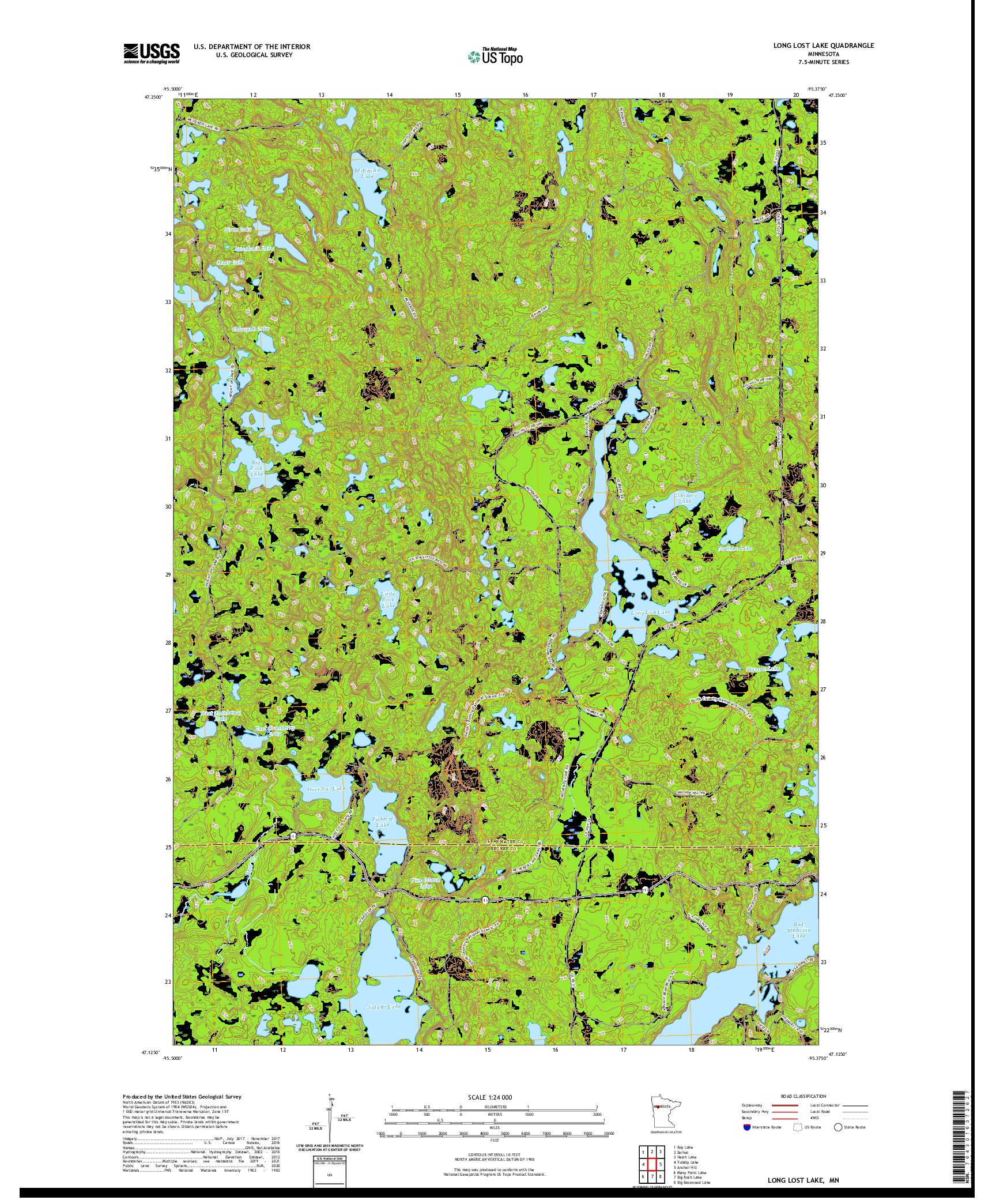 US TOPO 7.5-MINUTE MAP FOR LONG LOST LAKE, MN