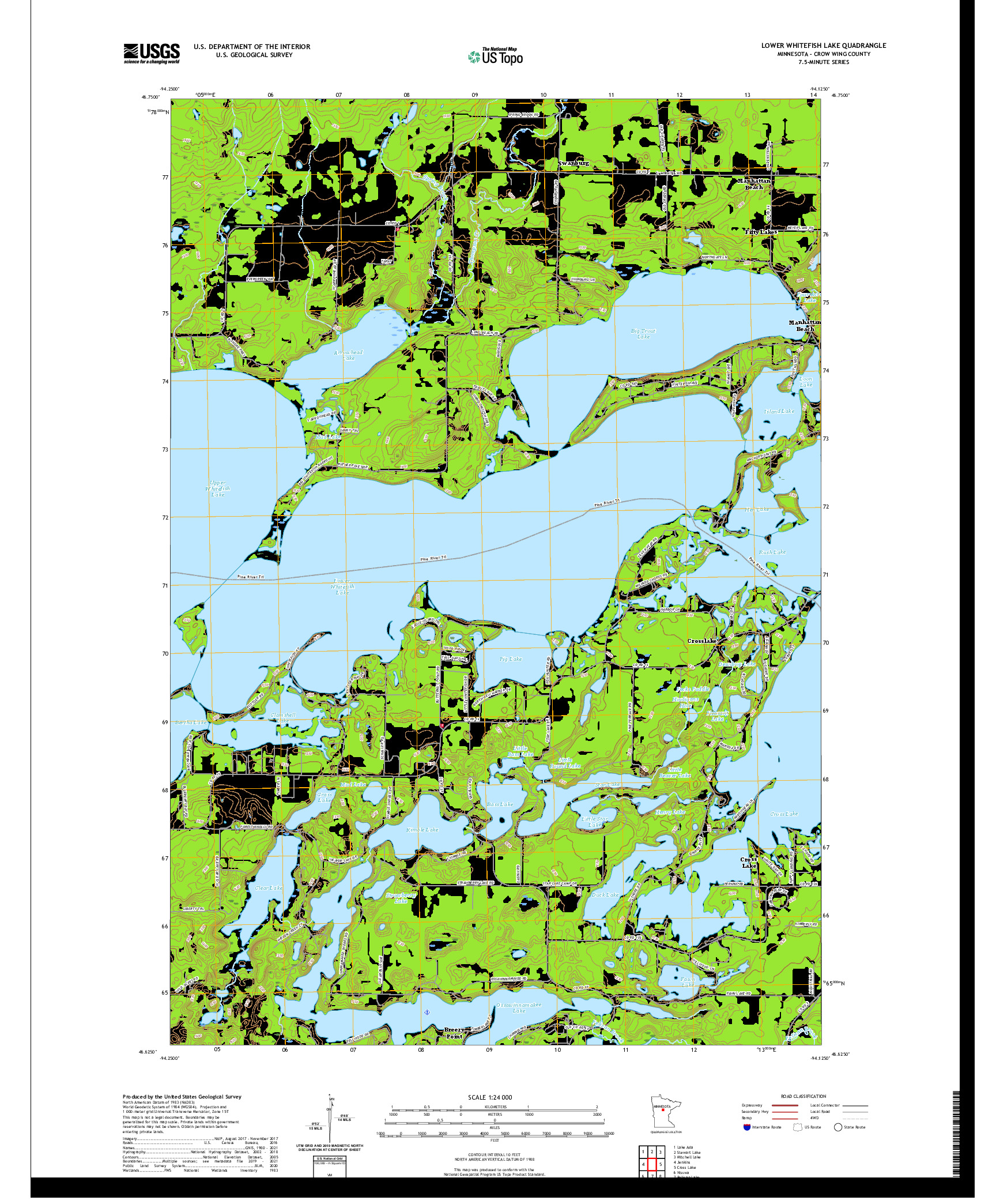 US TOPO 7.5-MINUTE MAP FOR LOWER WHITEFISH LAKE, MN