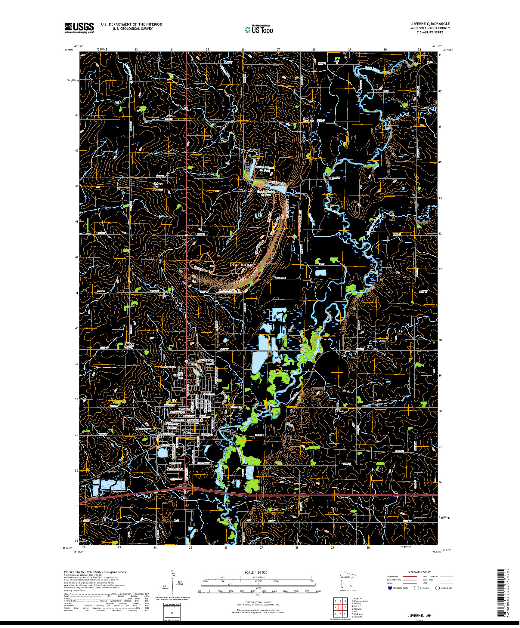 US TOPO 7.5-MINUTE MAP FOR LUVERNE, MN