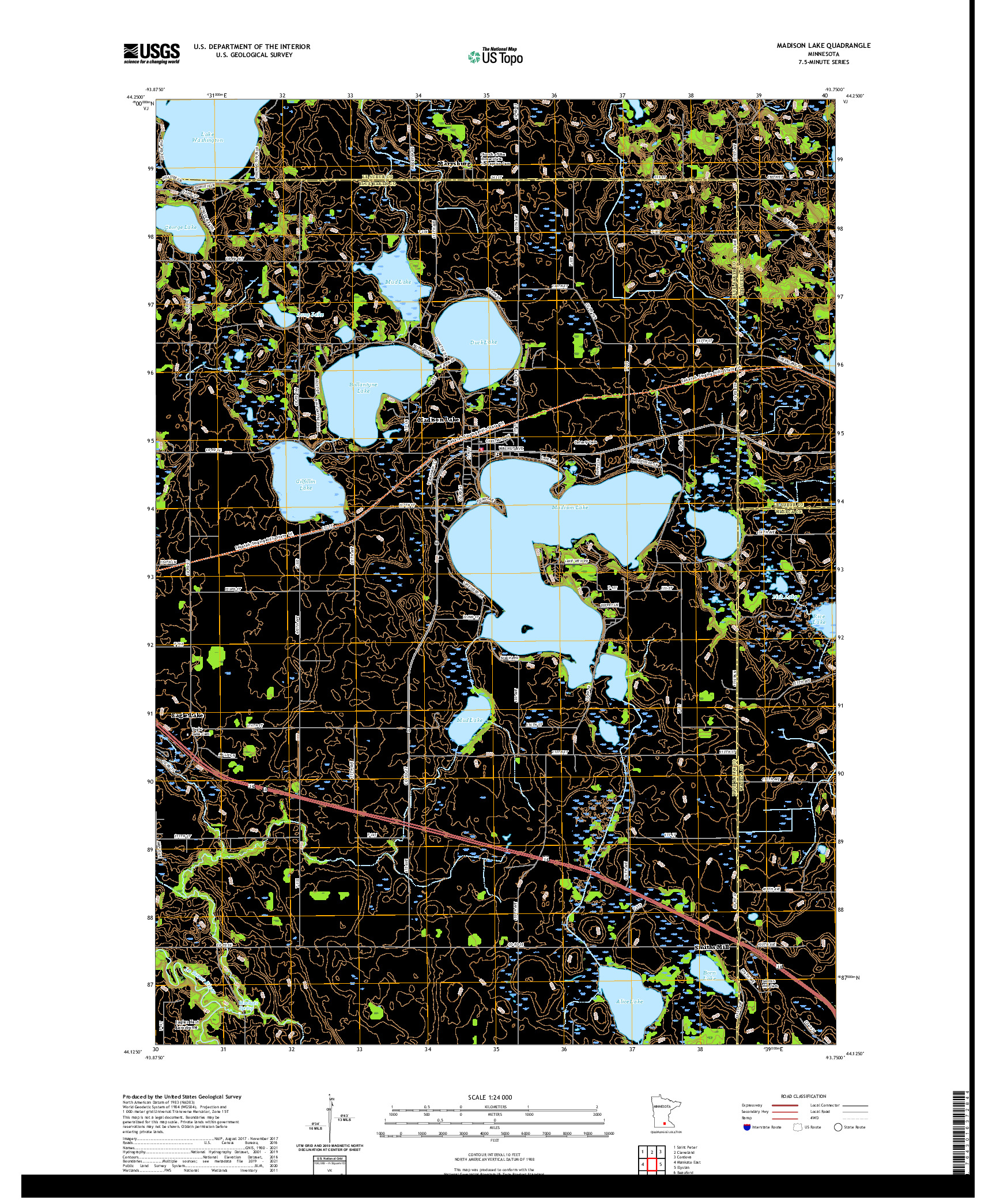 US TOPO 7.5-MINUTE MAP FOR MADISON LAKE, MN