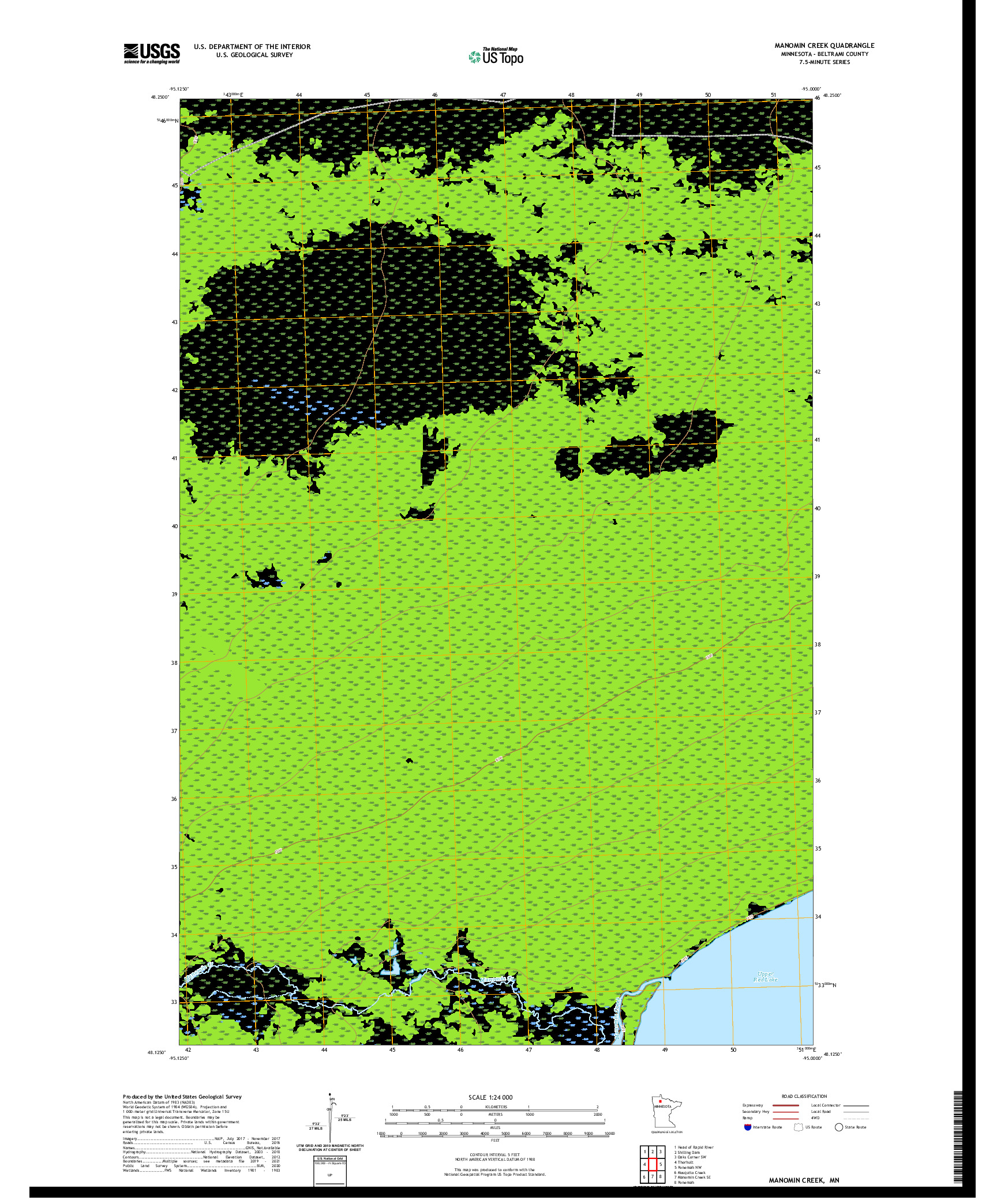 US TOPO 7.5-MINUTE MAP FOR MANOMIN CREEK, MN