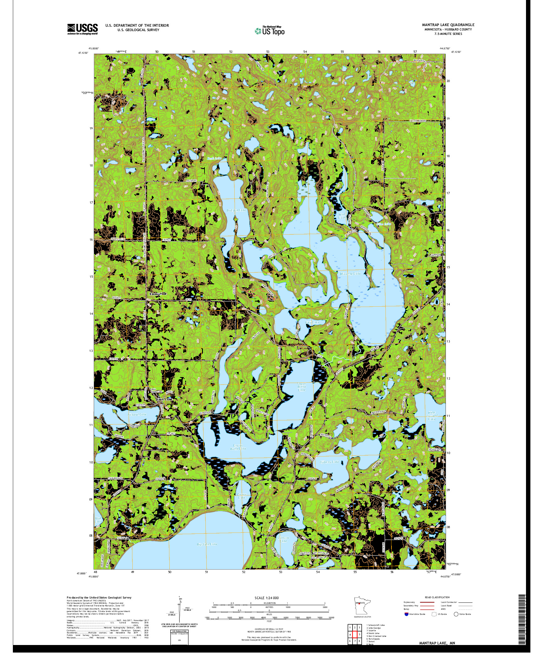 US TOPO 7.5-MINUTE MAP FOR MANTRAP LAKE, MN