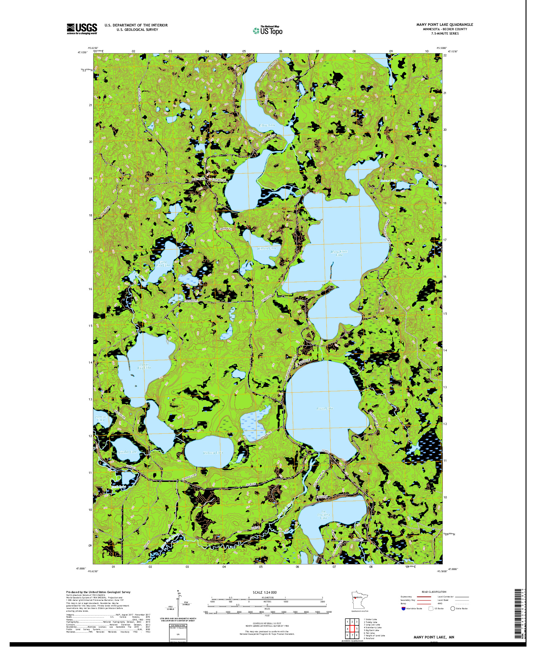 US TOPO 7.5-MINUTE MAP FOR MANY POINT LAKE, MN