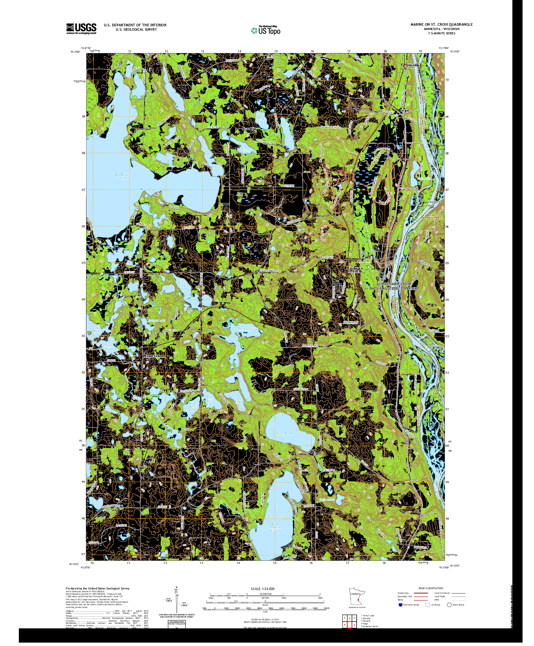 US TOPO 7.5-MINUTE MAP FOR MARINE ON ST. CROIX, MN,WI