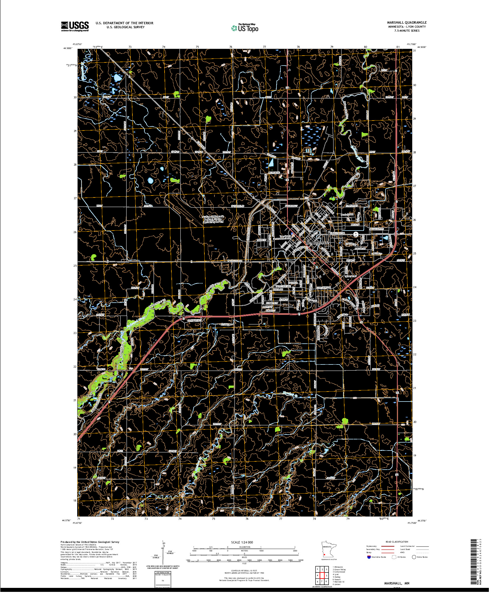 US TOPO 7.5-MINUTE MAP FOR MARSHALL, MN