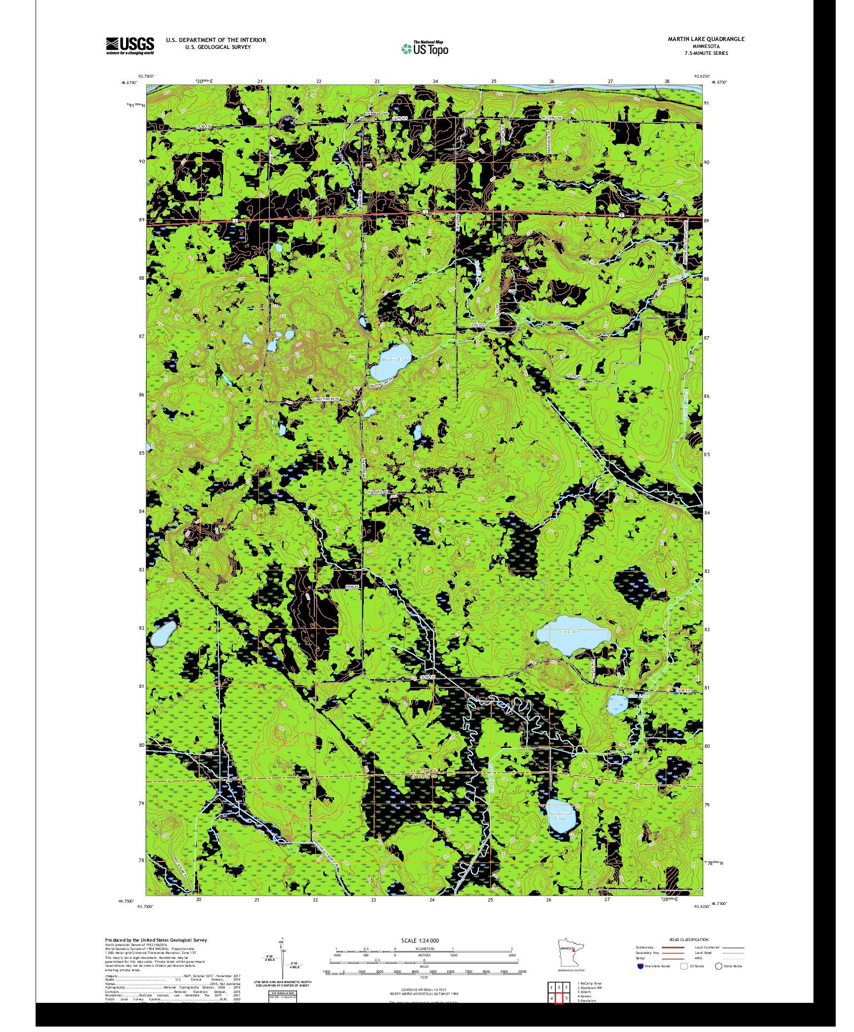 US TOPO 7.5-MINUTE MAP FOR MARTIN LAKE, MN