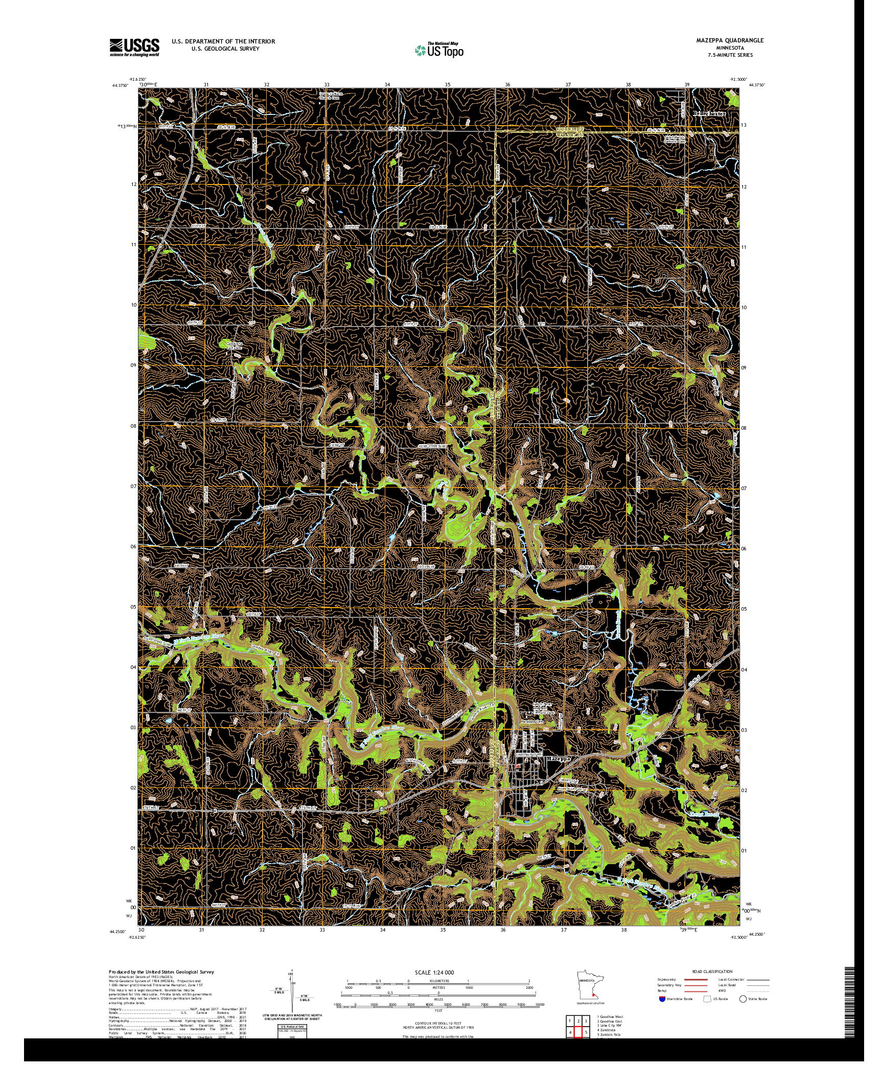 US TOPO 7.5-MINUTE MAP FOR MAZEPPA, MN