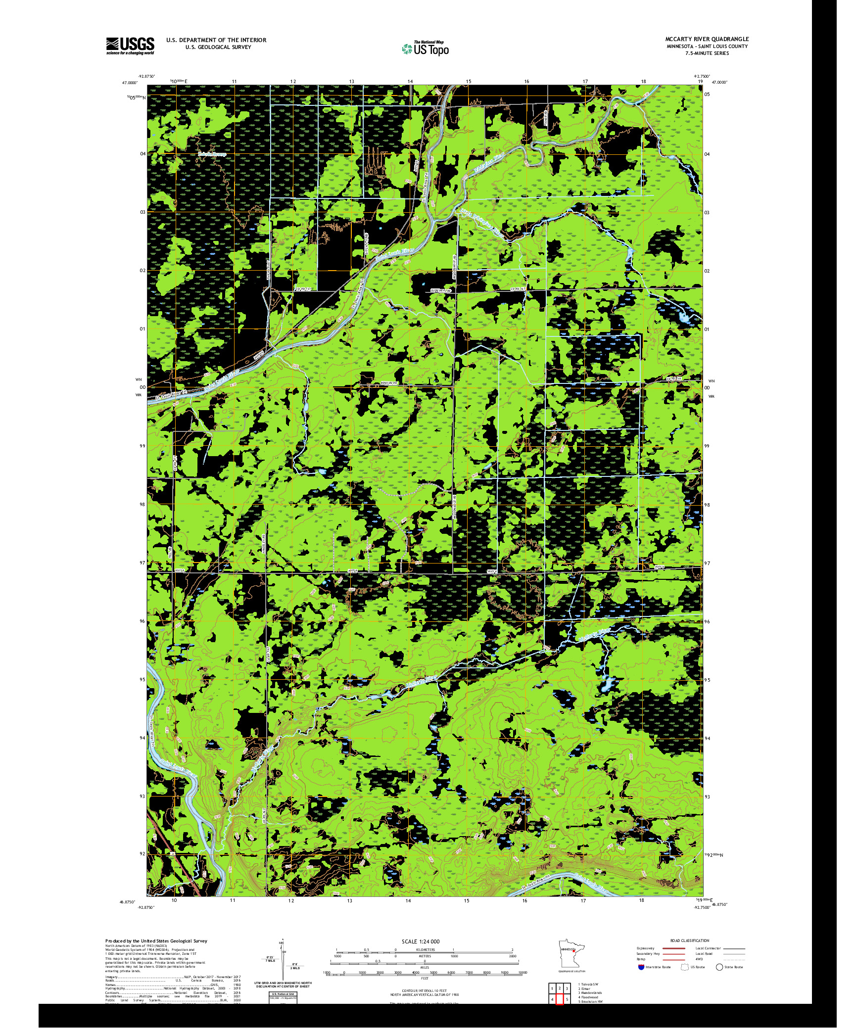 US TOPO 7.5-MINUTE MAP FOR MCCARTY RIVER, MN