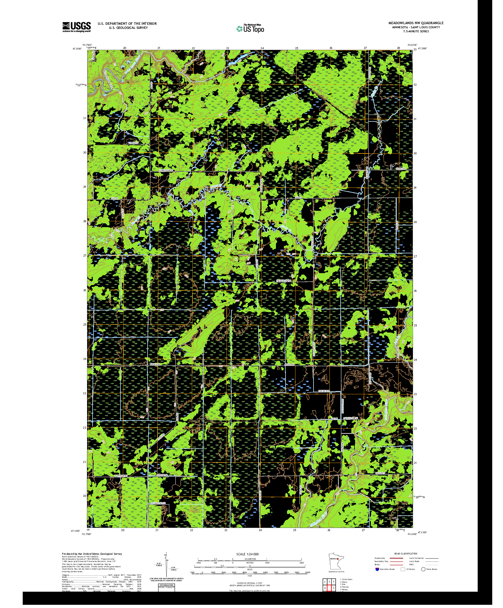 US TOPO 7.5-MINUTE MAP FOR MEADOWLANDS NW, MN