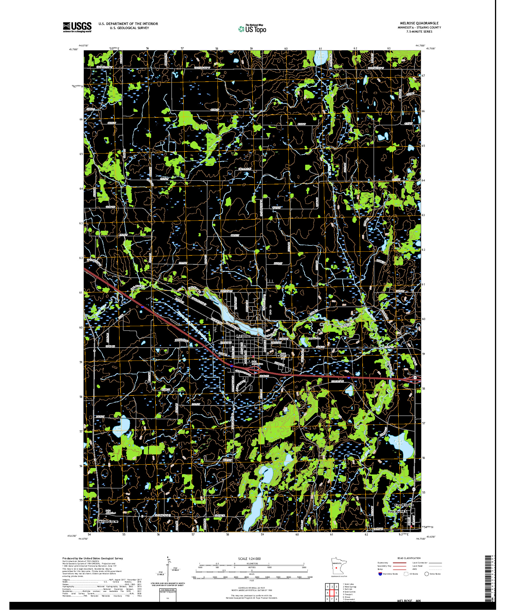 US TOPO 7.5-MINUTE MAP FOR MELROSE, MN