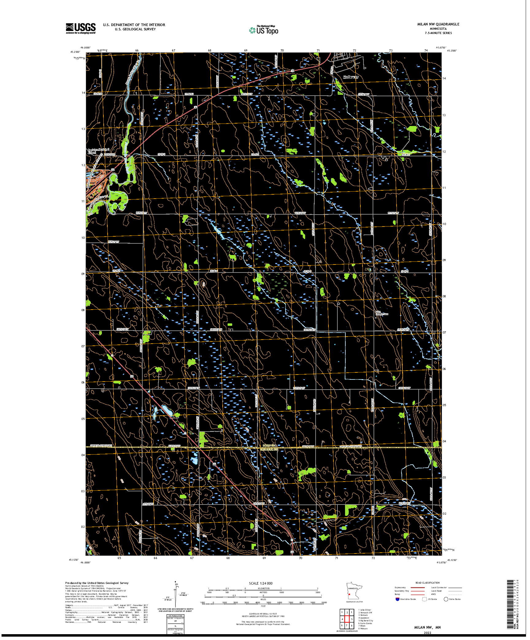 US TOPO 7.5-MINUTE MAP FOR MILAN NW, MN