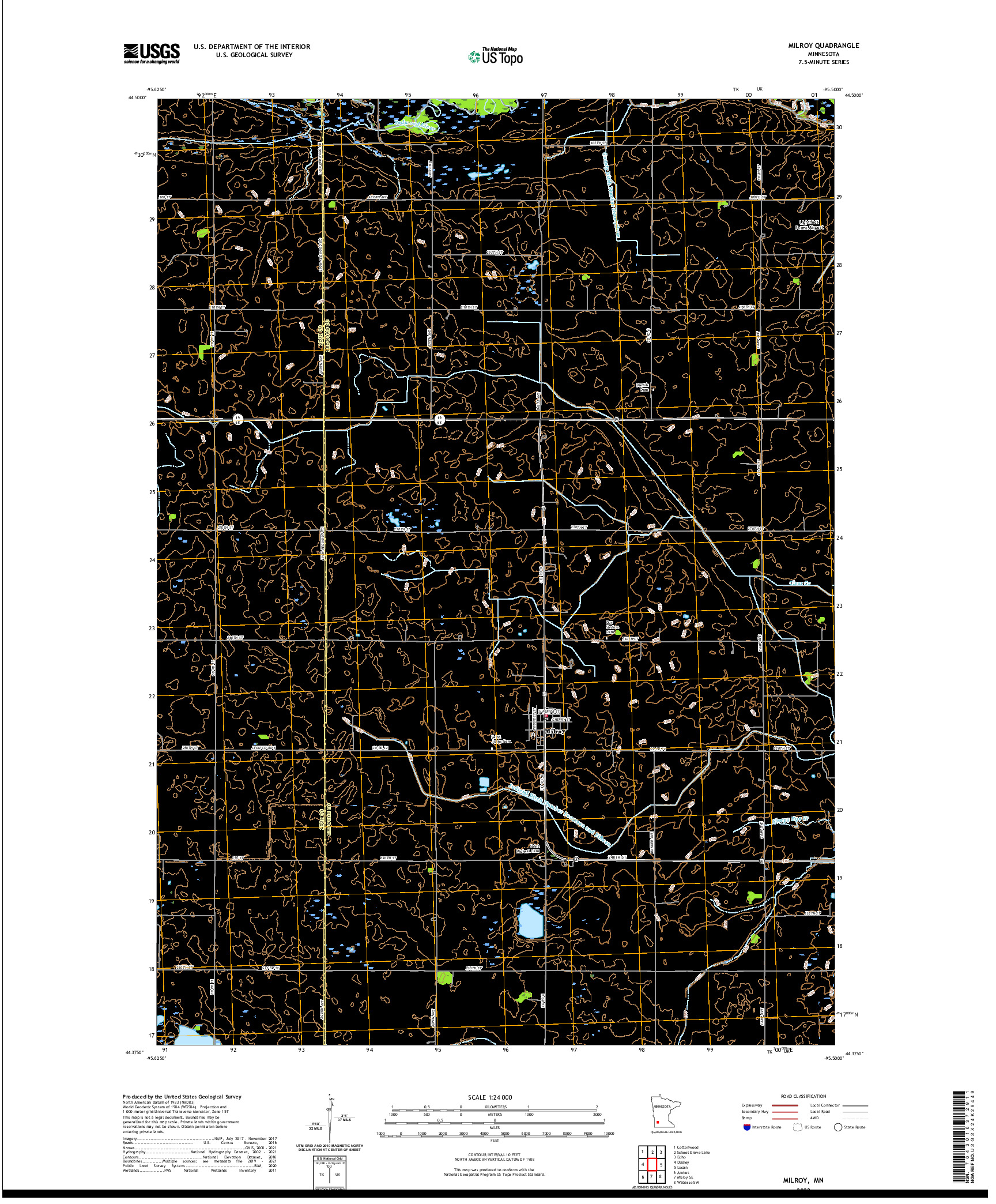 US TOPO 7.5-MINUTE MAP FOR MILROY, MN