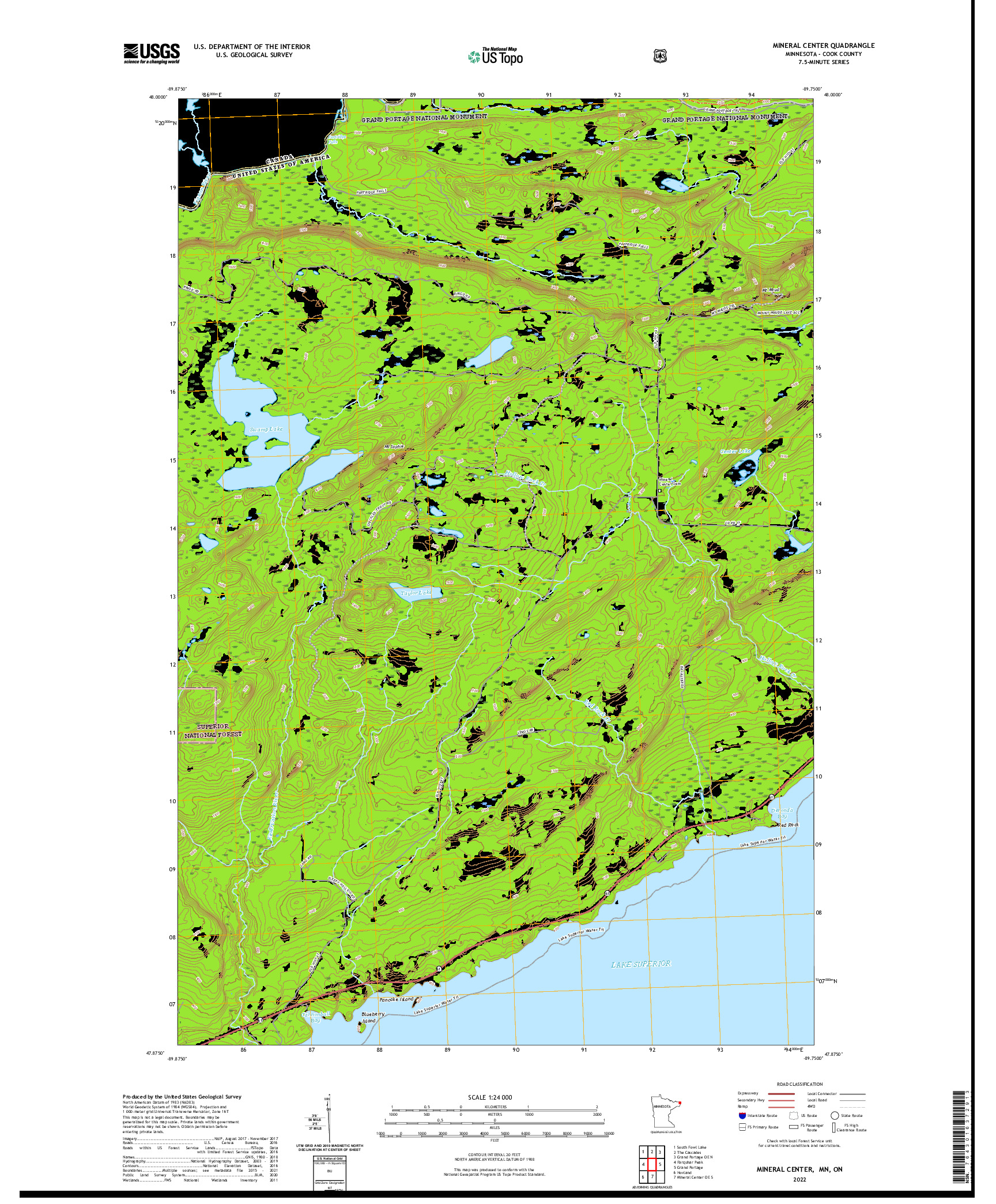 US TOPO 7.5-MINUTE MAP FOR MINERAL CENTER, MN,ON