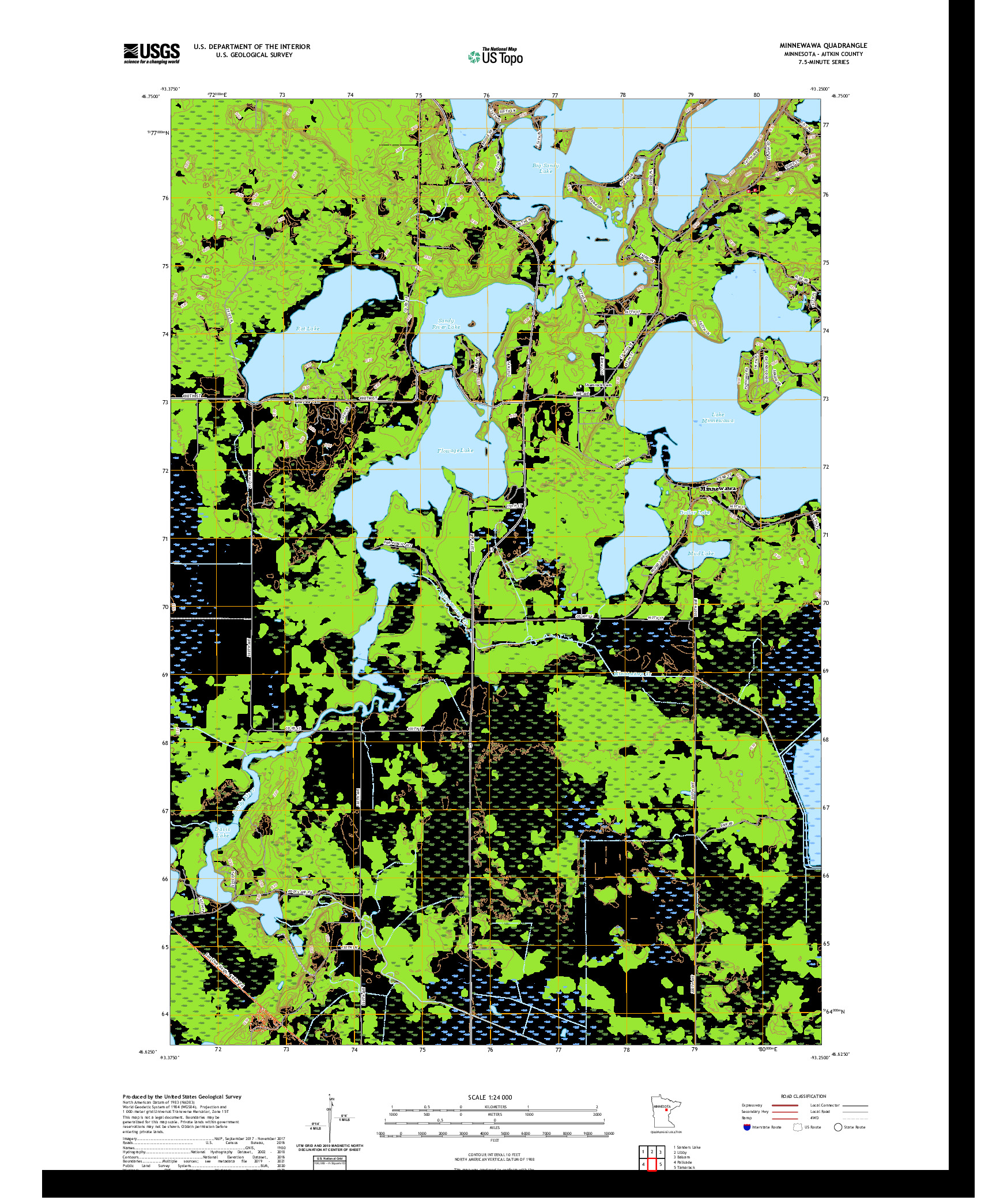 US TOPO 7.5-MINUTE MAP FOR MINNEWAWA, MN