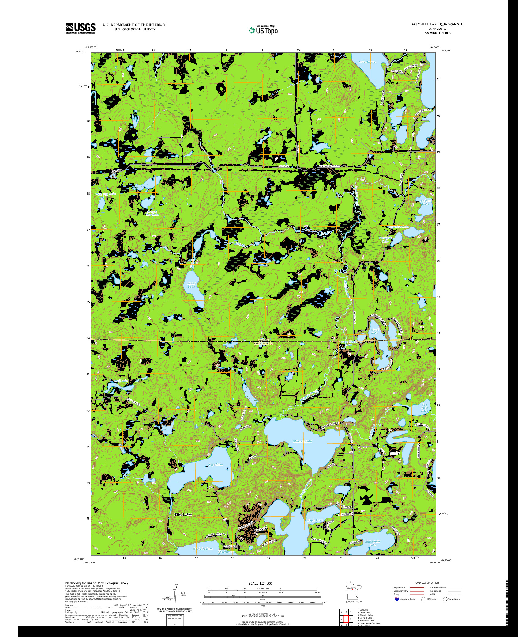 US TOPO 7.5-MINUTE MAP FOR MITCHELL LAKE, MN