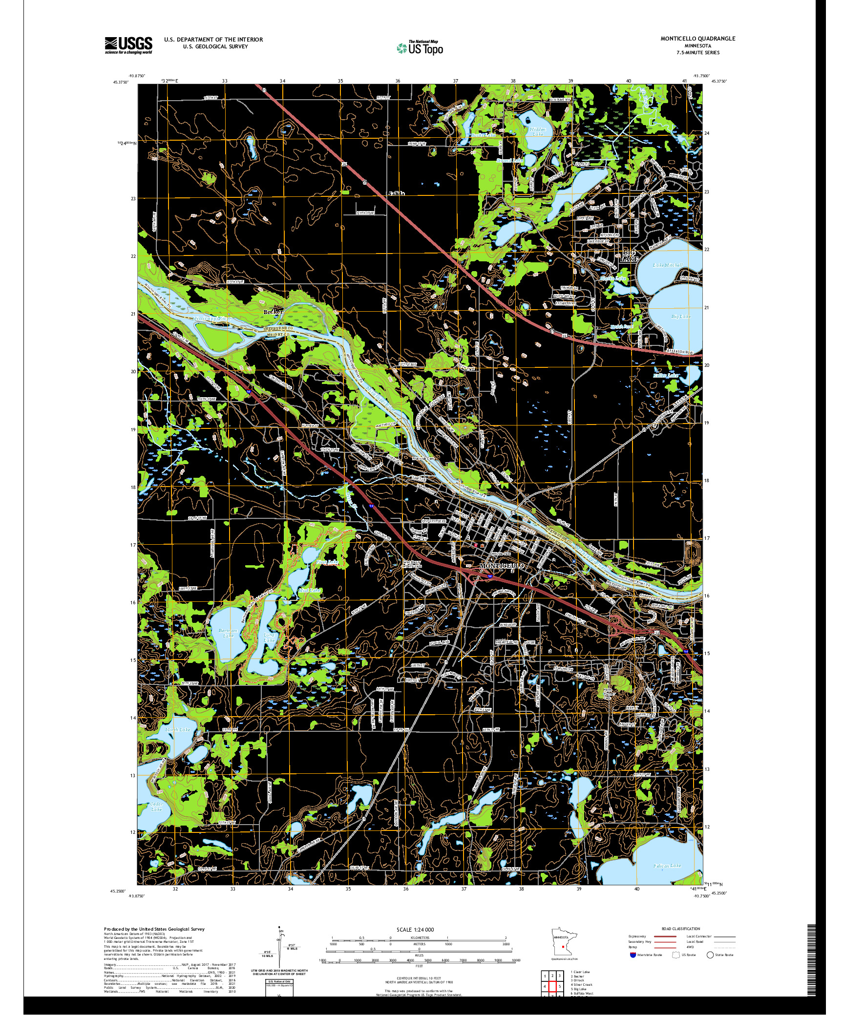 US TOPO 7.5-MINUTE MAP FOR MONTICELLO, MN