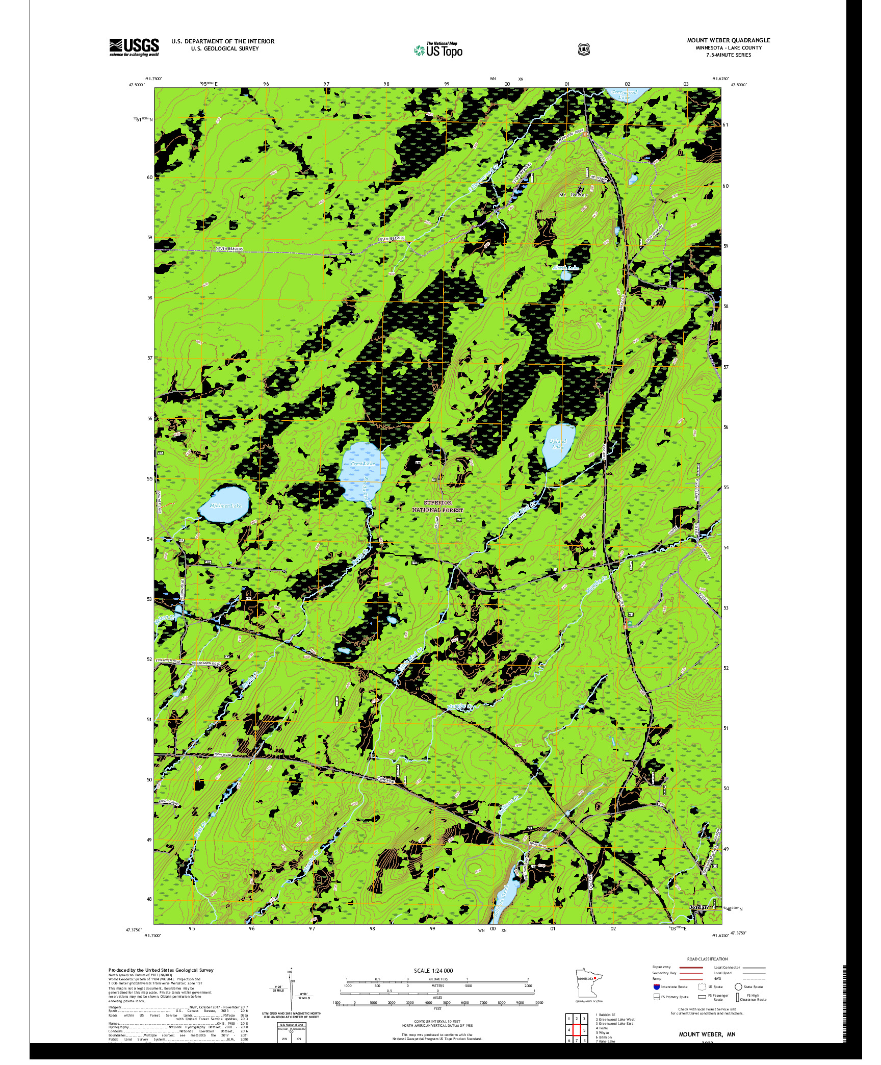 US TOPO 7.5-MINUTE MAP FOR MOUNT WEBER, MN