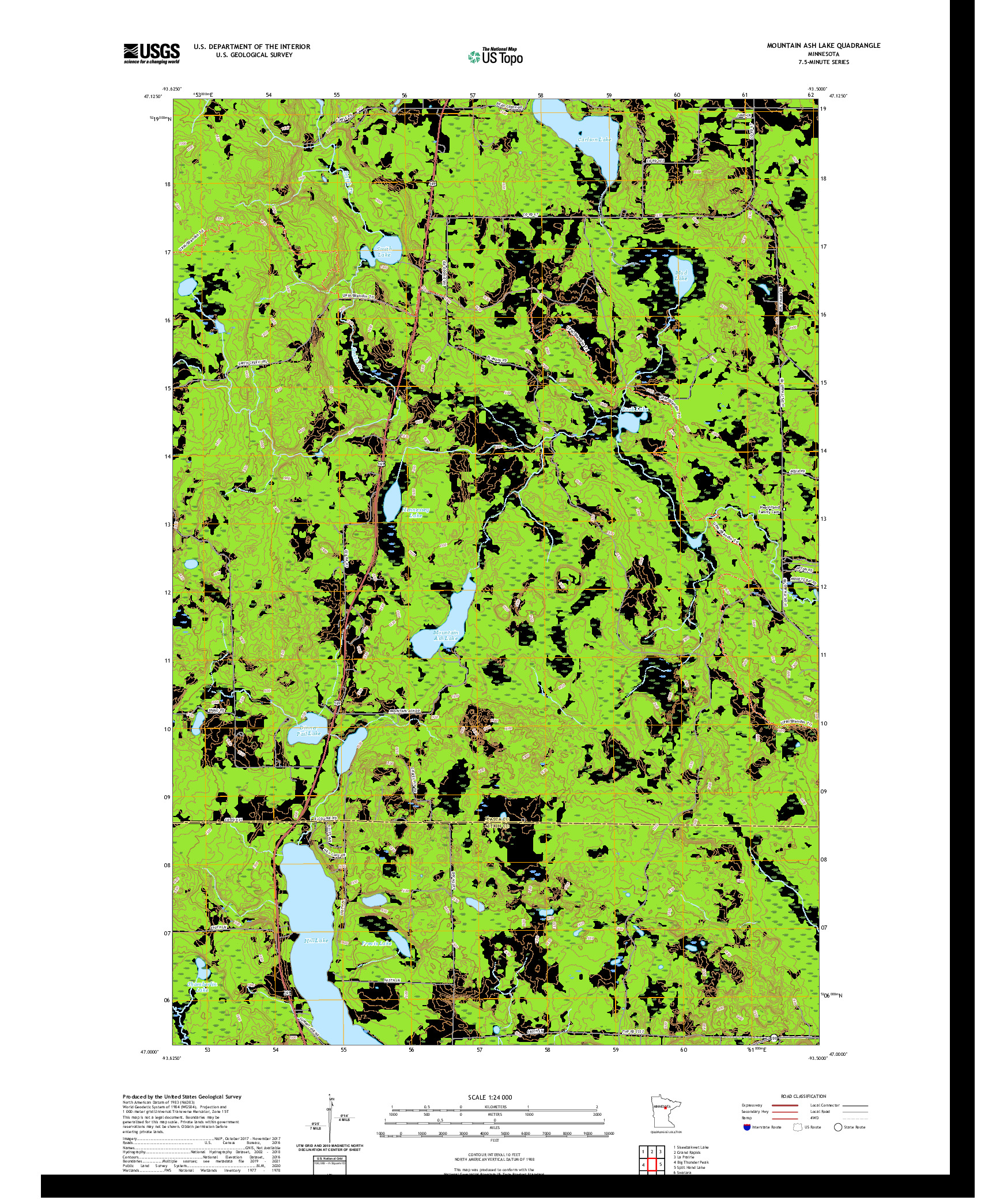 US TOPO 7.5-MINUTE MAP FOR MOUNTAIN ASH LAKE, MN