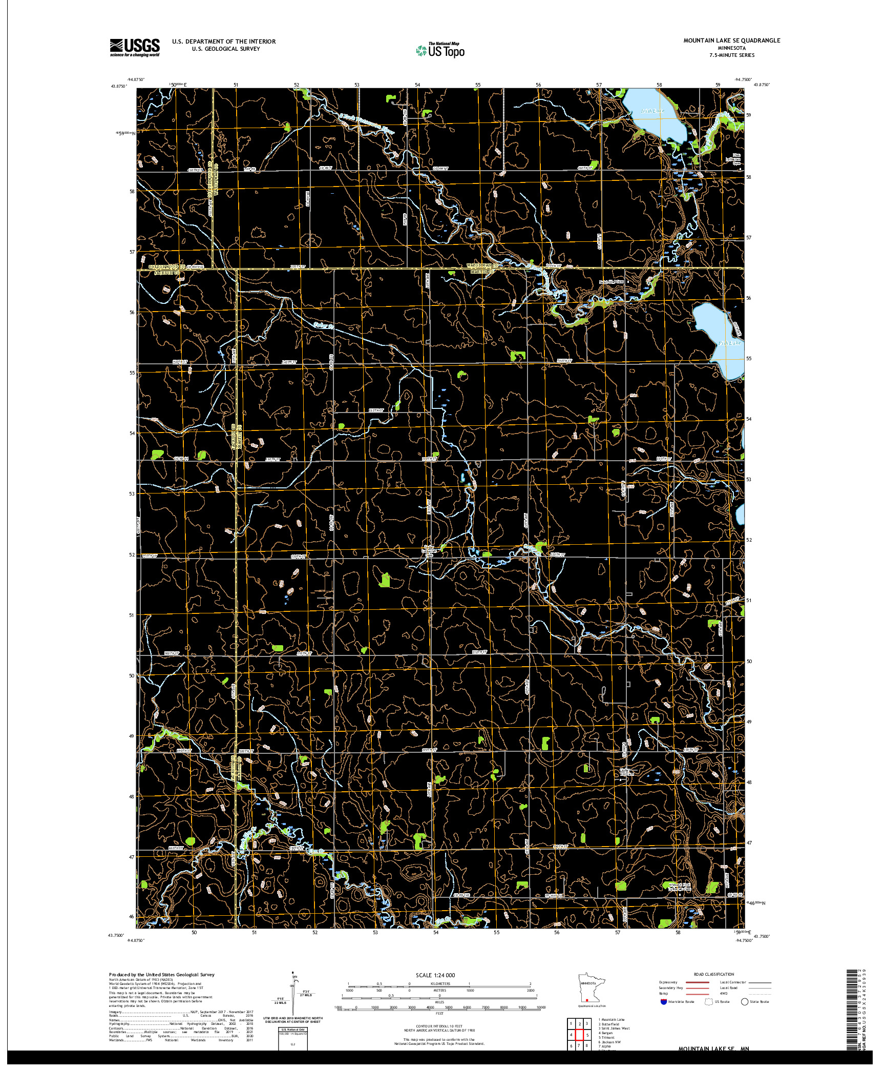 US TOPO 7.5-MINUTE MAP FOR MOUNTAIN LAKE SE, MN