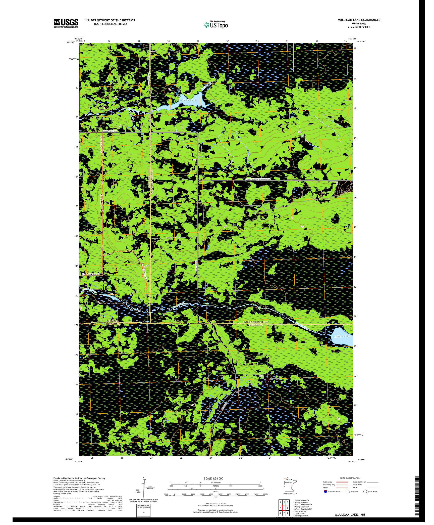 US TOPO 7.5-MINUTE MAP FOR MULLIGAN LAKE, MN