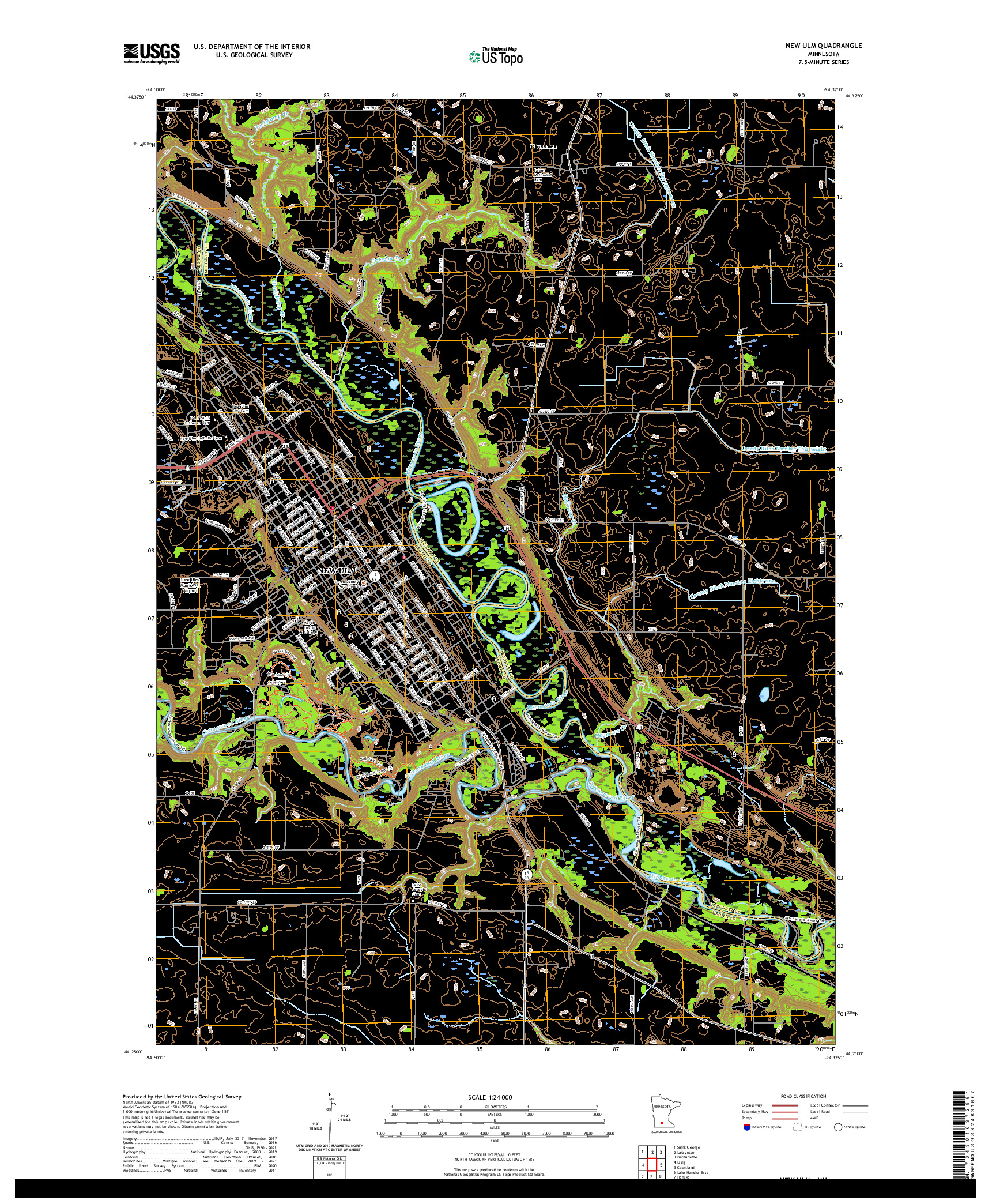 US TOPO 7.5-MINUTE MAP FOR NEW ULM, MN