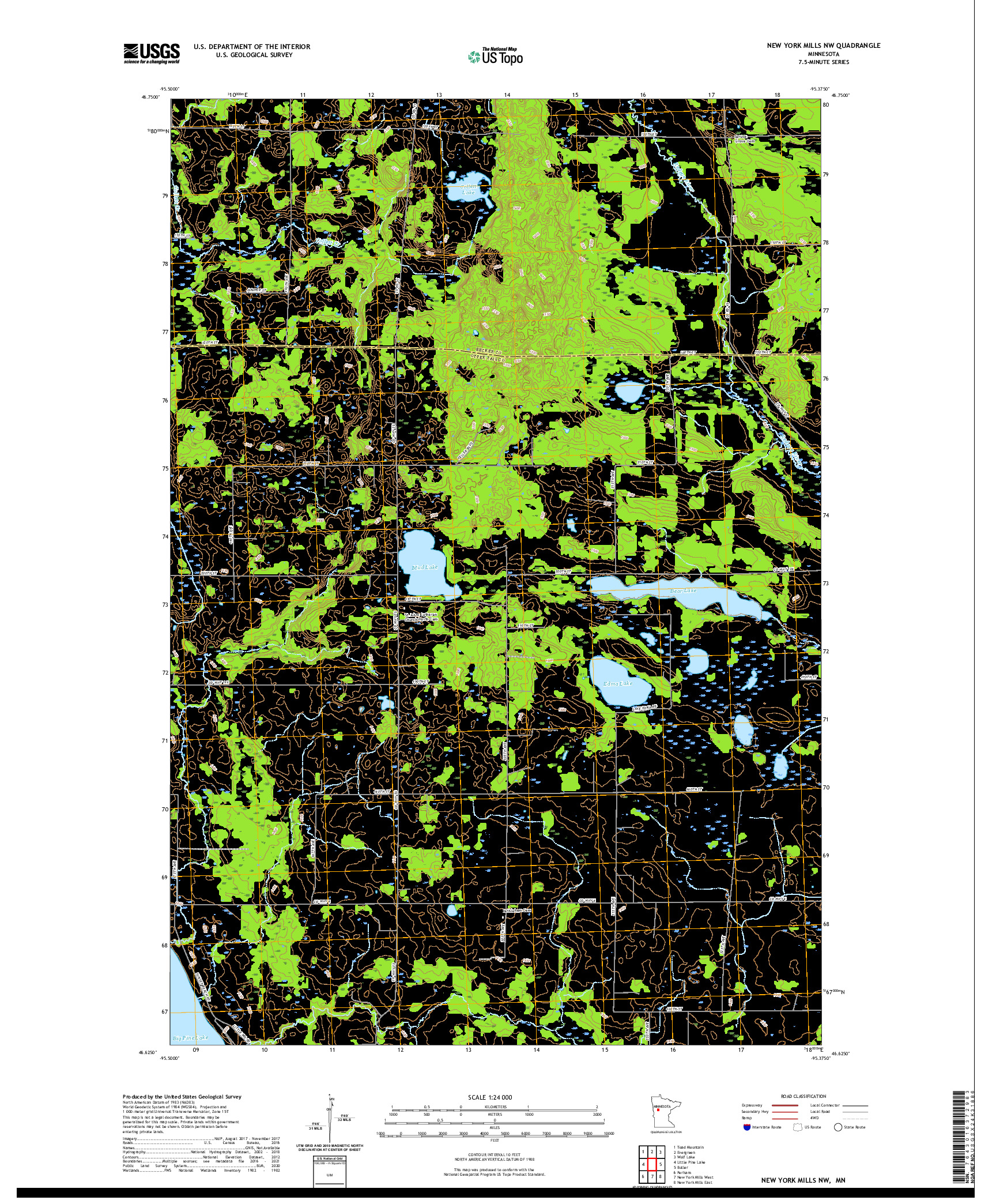 US TOPO 7.5-MINUTE MAP FOR NEW YORK MILLS NW, MN