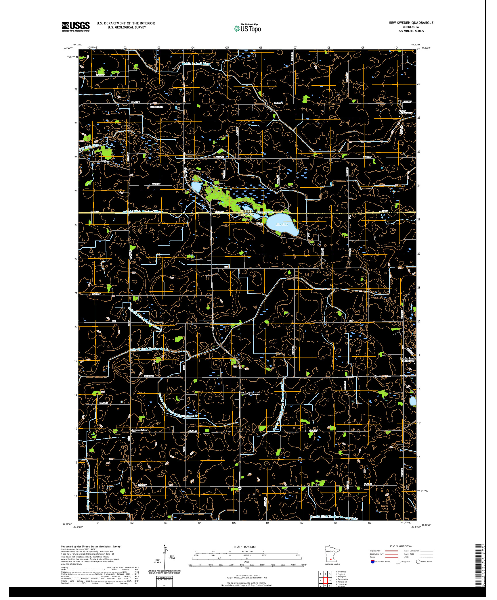 US TOPO 7.5-MINUTE MAP FOR NEW SWEDEN, MN