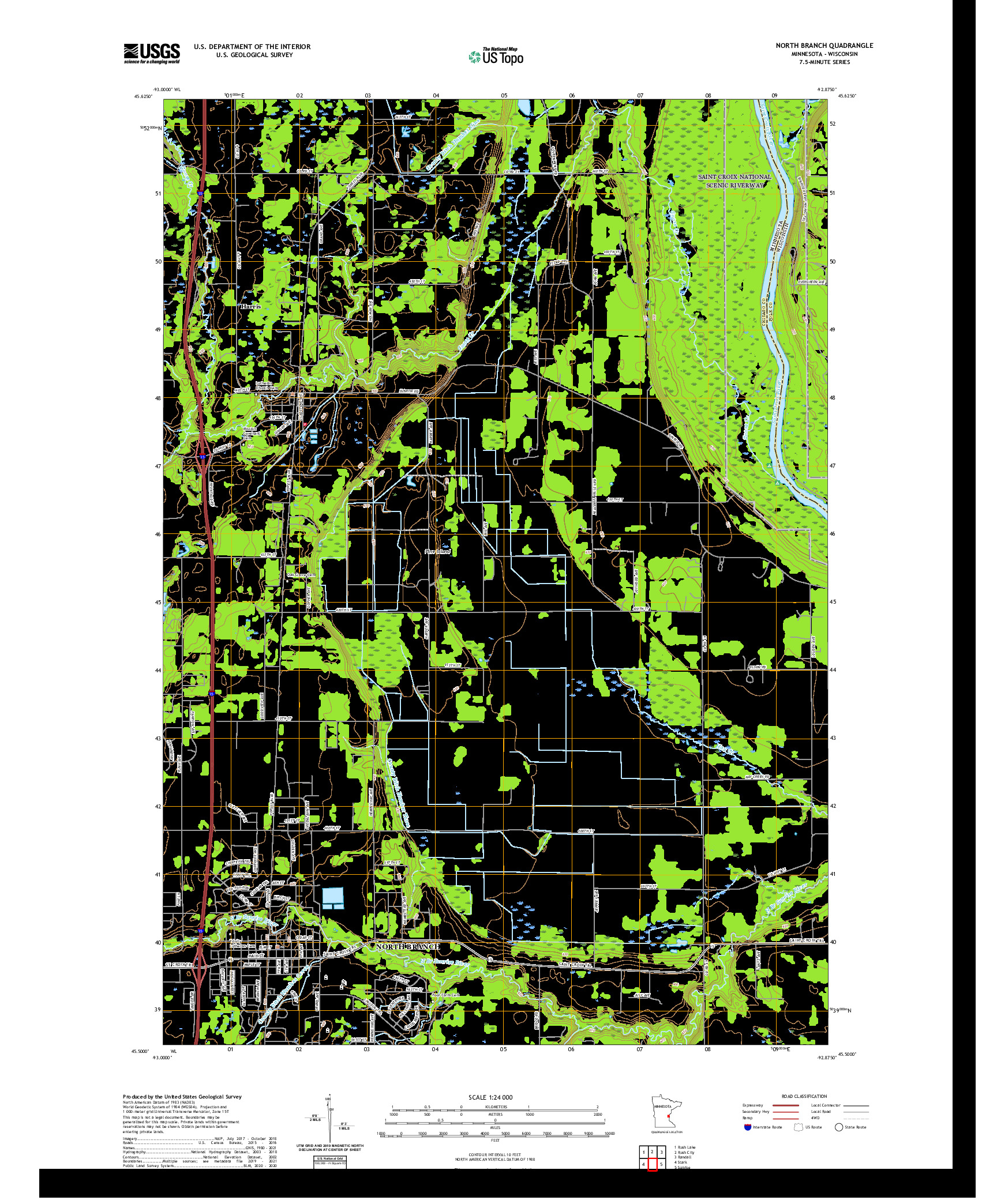 US TOPO 7.5-MINUTE MAP FOR NORTH BRANCH, MN,WI