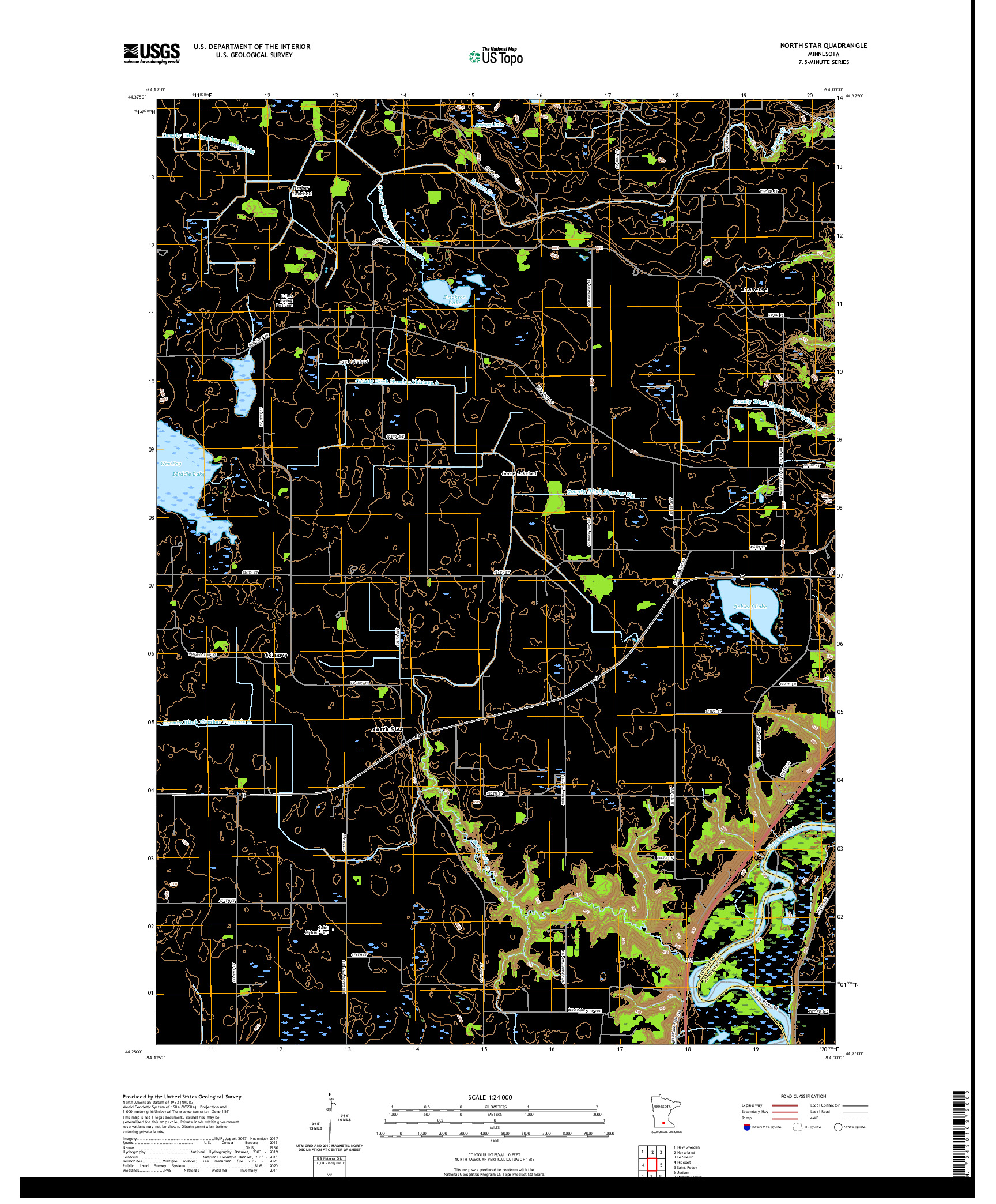 US TOPO 7.5-MINUTE MAP FOR NORTH STAR, MN