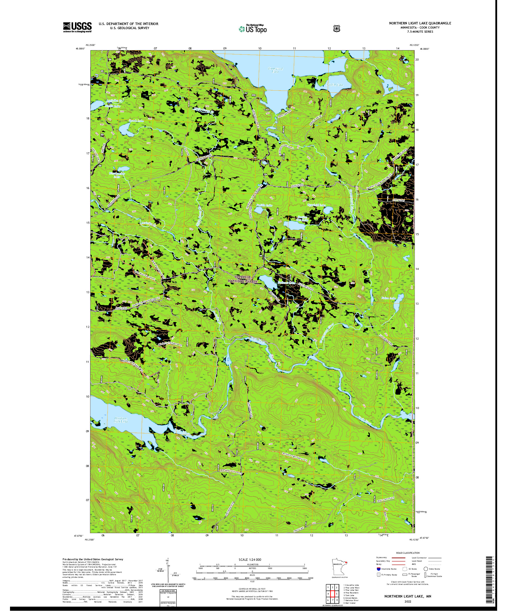 US TOPO 7.5-MINUTE MAP FOR NORTHERN LIGHT LAKE, MN