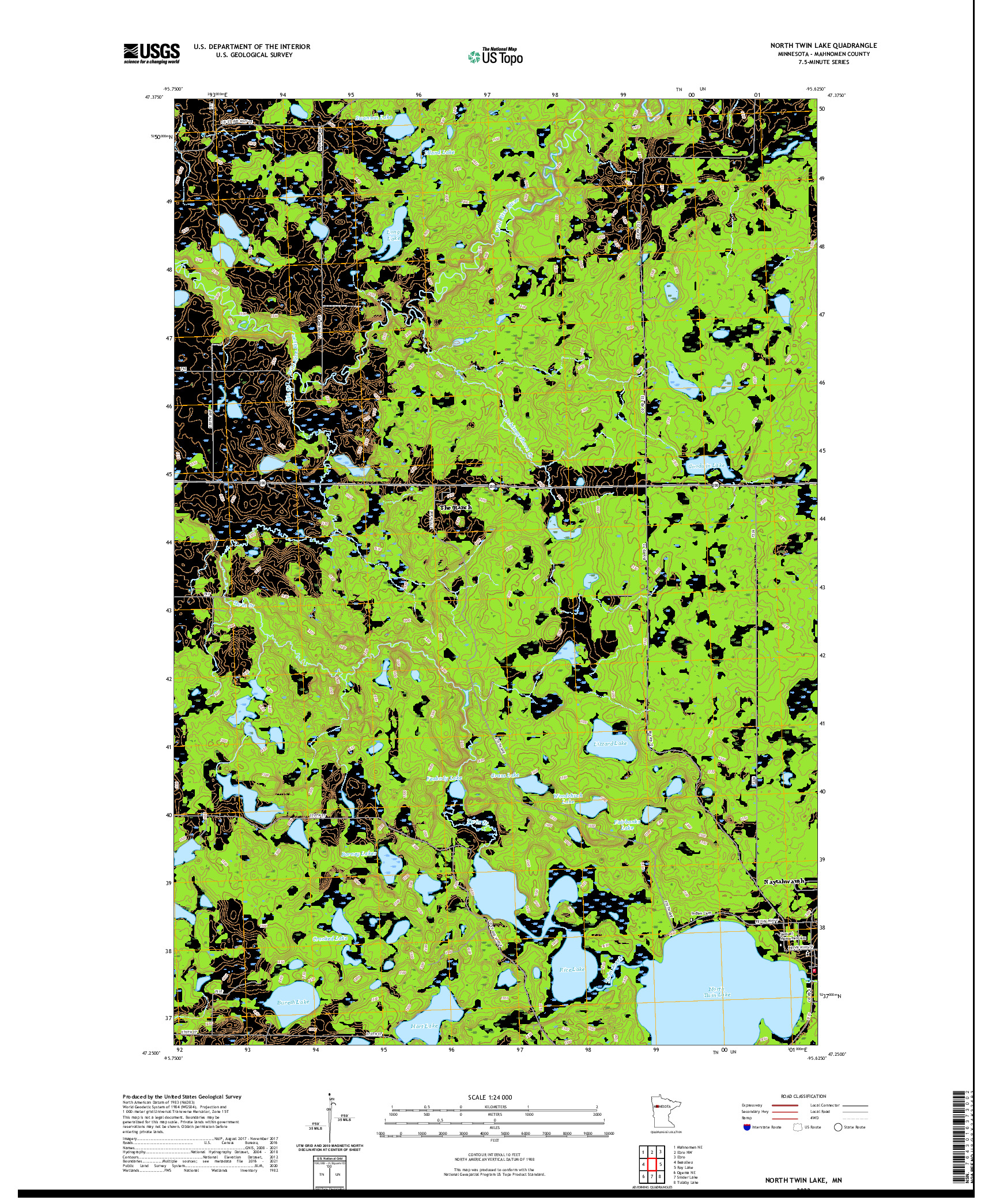 US TOPO 7.5-MINUTE MAP FOR NORTH TWIN LAKE, MN