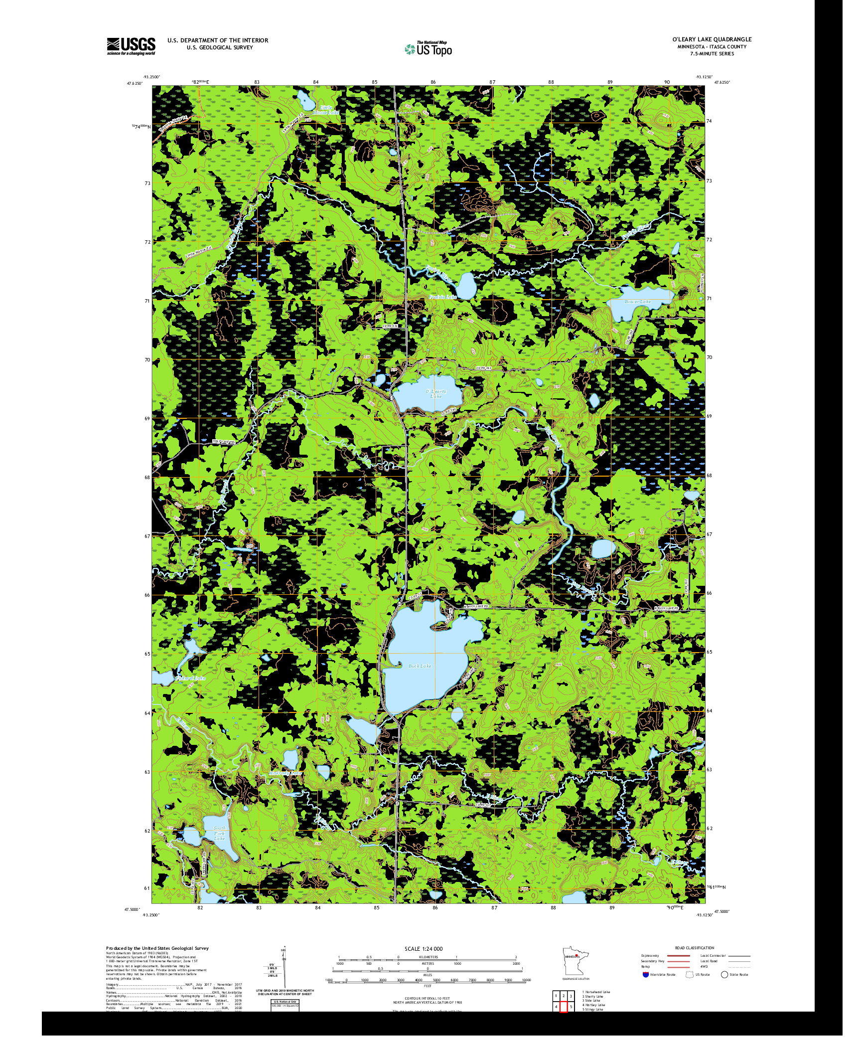 US TOPO 7.5-MINUTE MAP FOR O'LEARY LAKE, MN