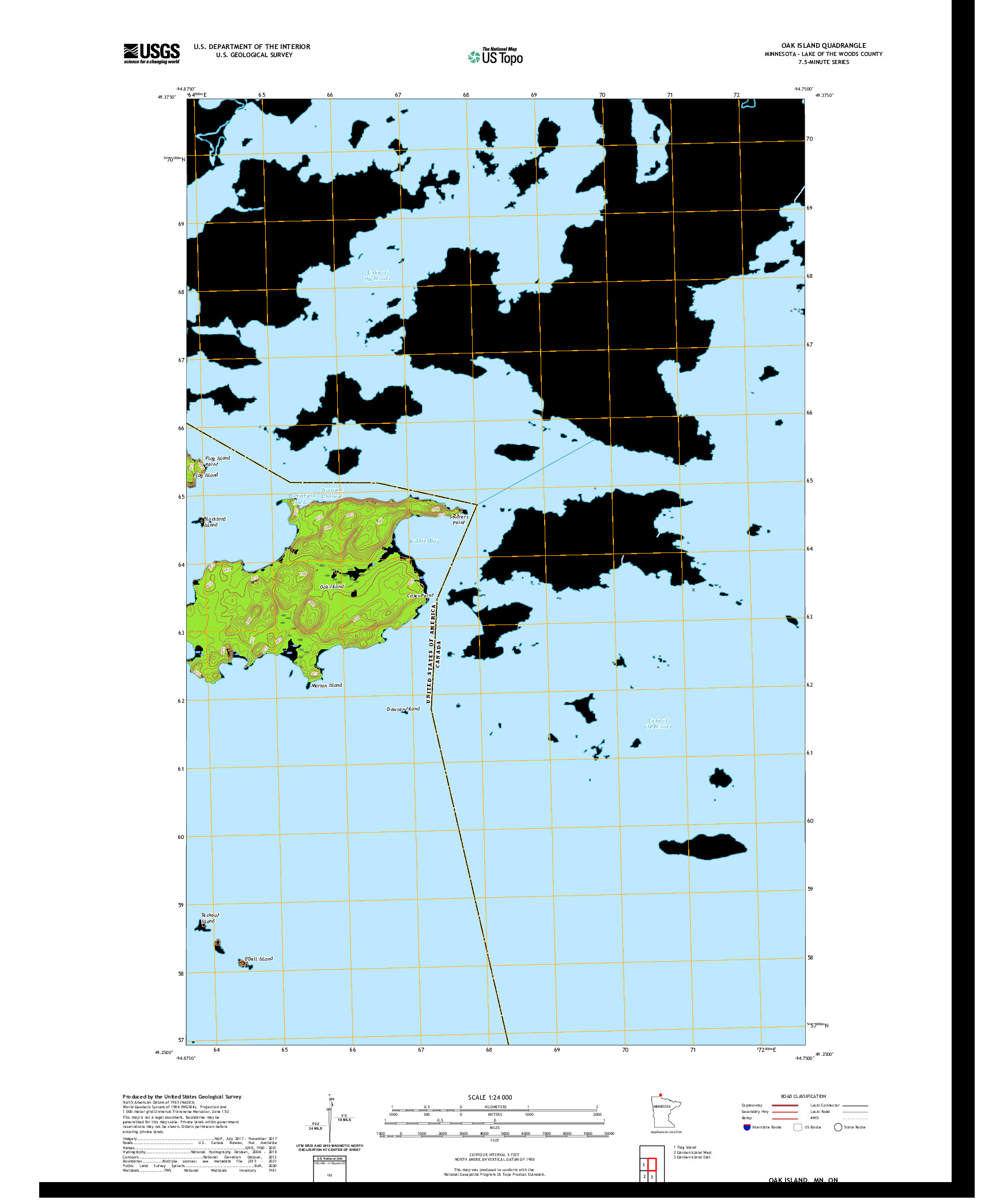 US TOPO 7.5-MINUTE MAP FOR OAK ISLAND, MN,ON