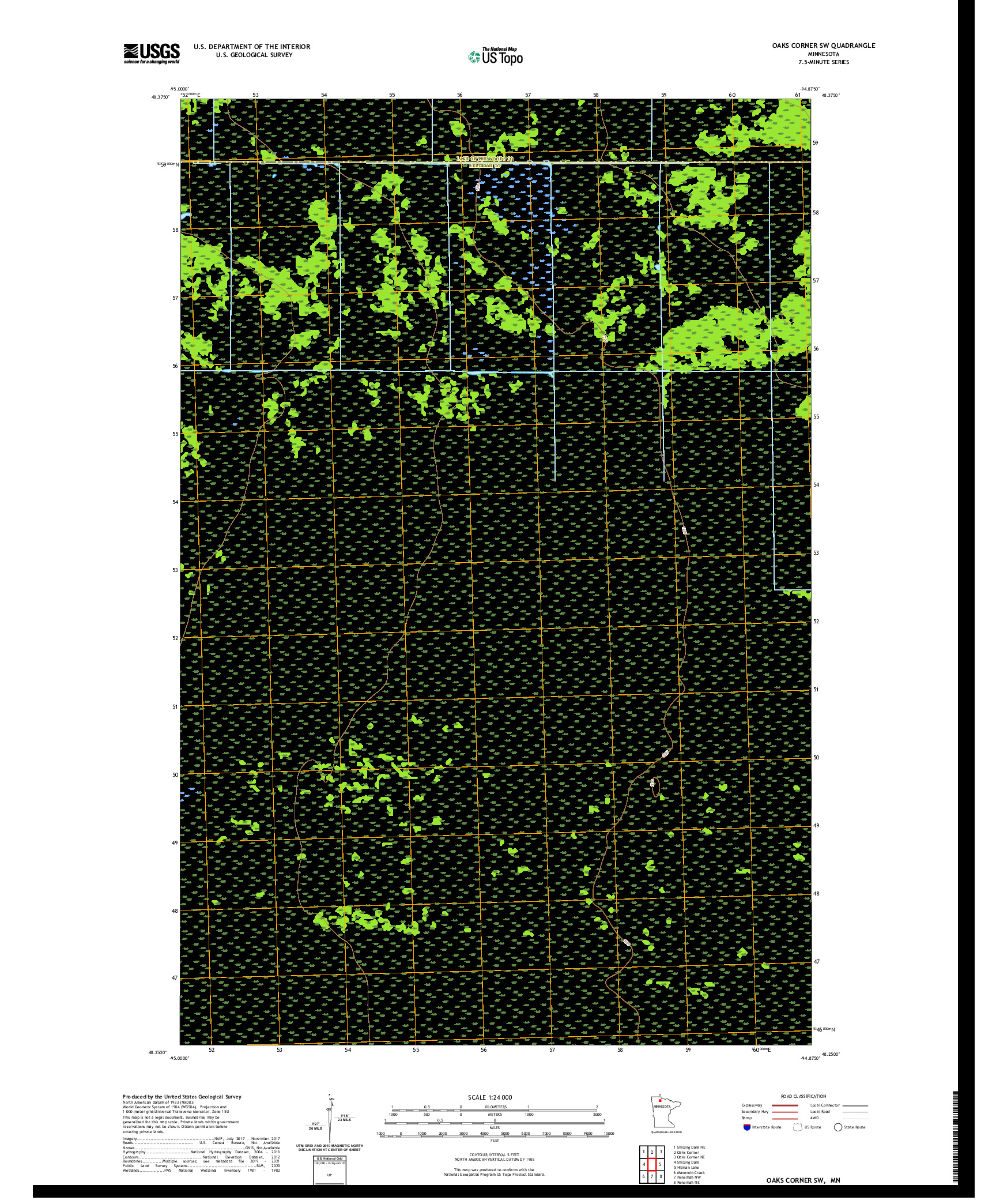 US TOPO 7.5-MINUTE MAP FOR OAKS CORNER SW, MN