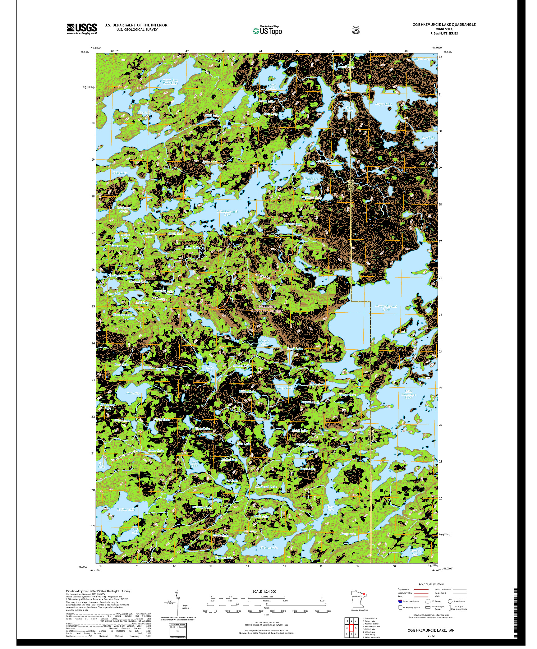 US TOPO 7.5-MINUTE MAP FOR OGISHKEMUNCIE LAKE, MN