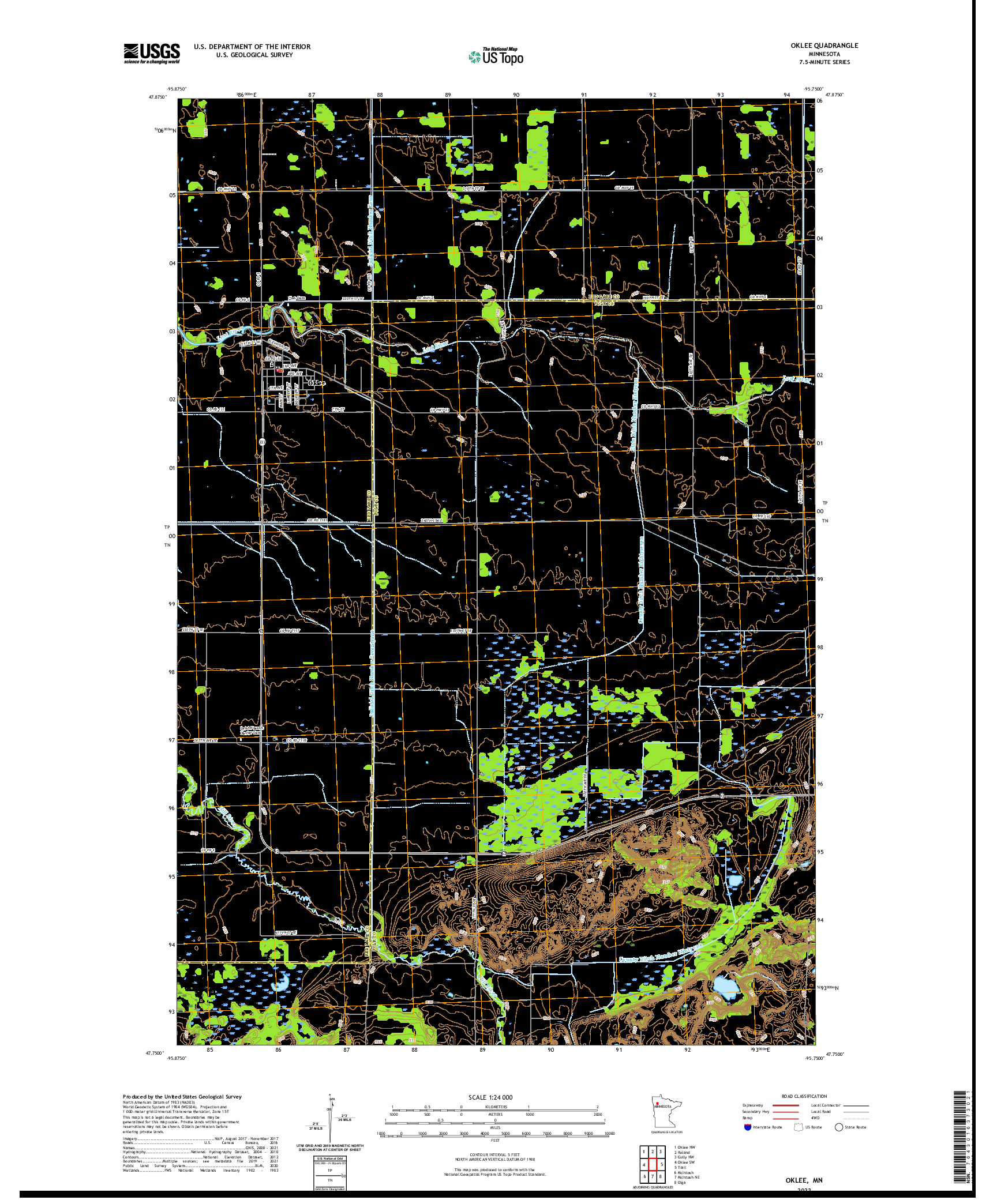 US TOPO 7.5-MINUTE MAP FOR OKLEE, MN