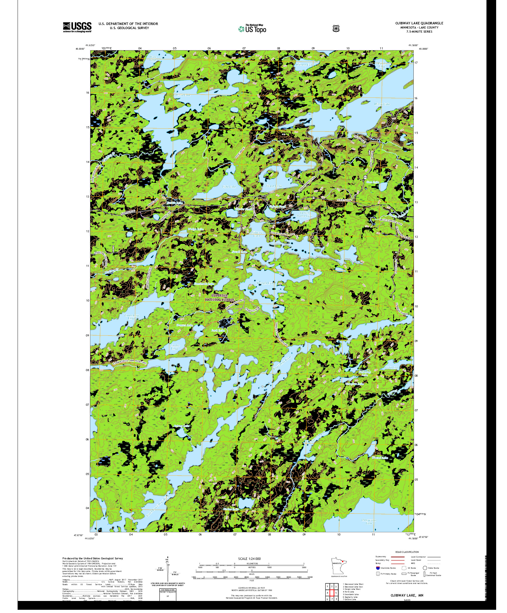 US TOPO 7.5-MINUTE MAP FOR OJIBWAY LAKE, MN