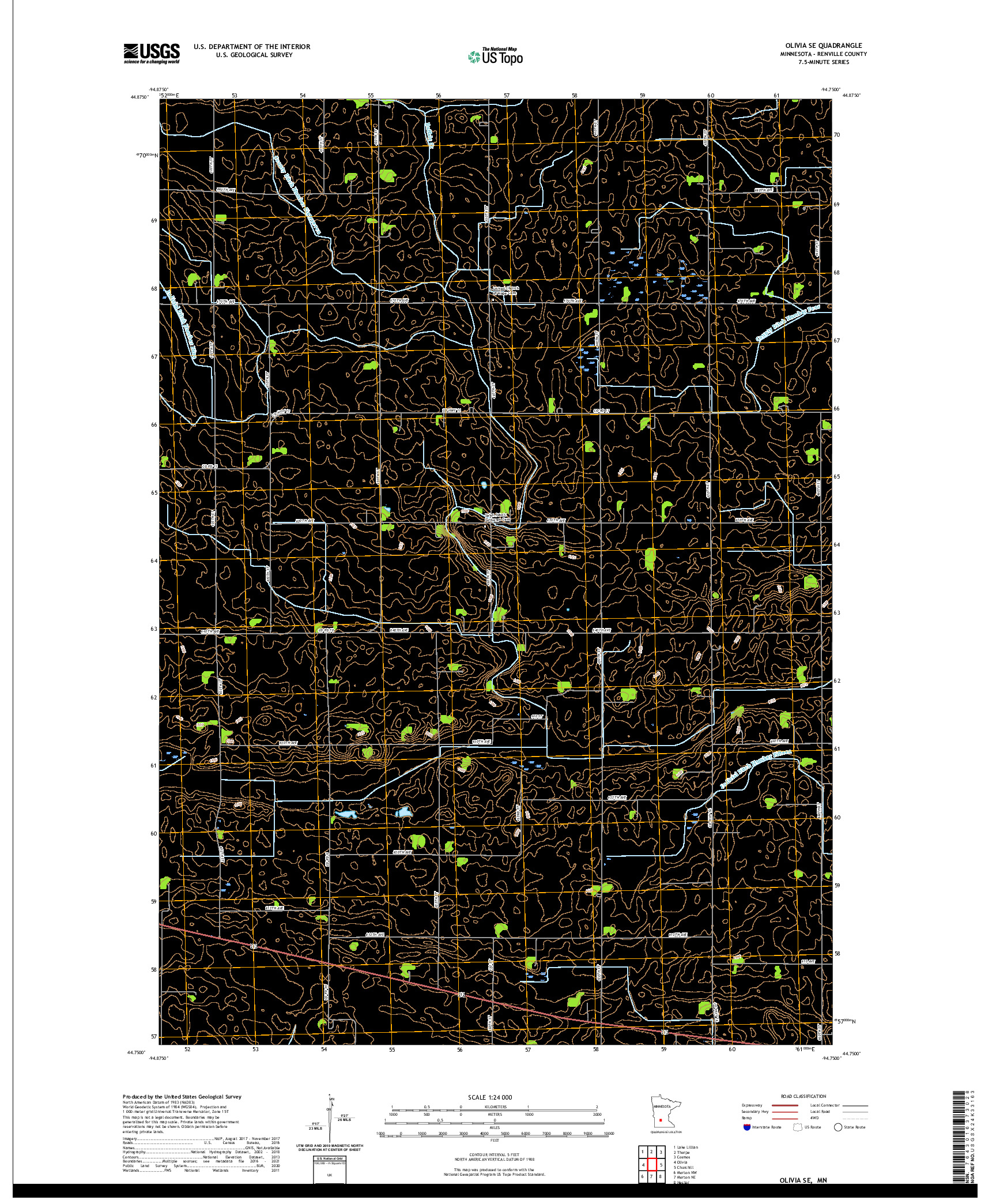 US TOPO 7.5-MINUTE MAP FOR OLIVIA SE, MN