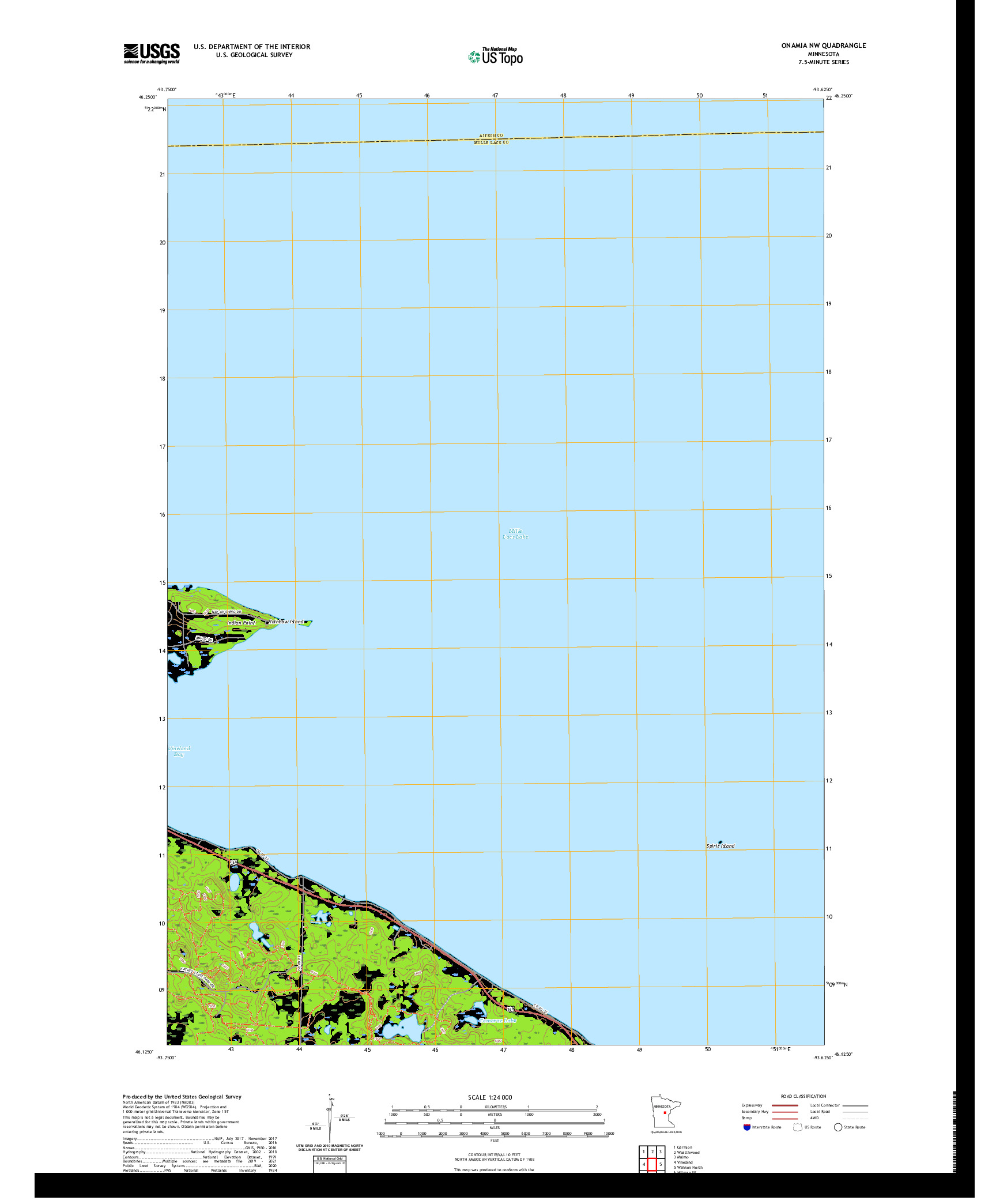 US TOPO 7.5-MINUTE MAP FOR ONAMIA NW, MN