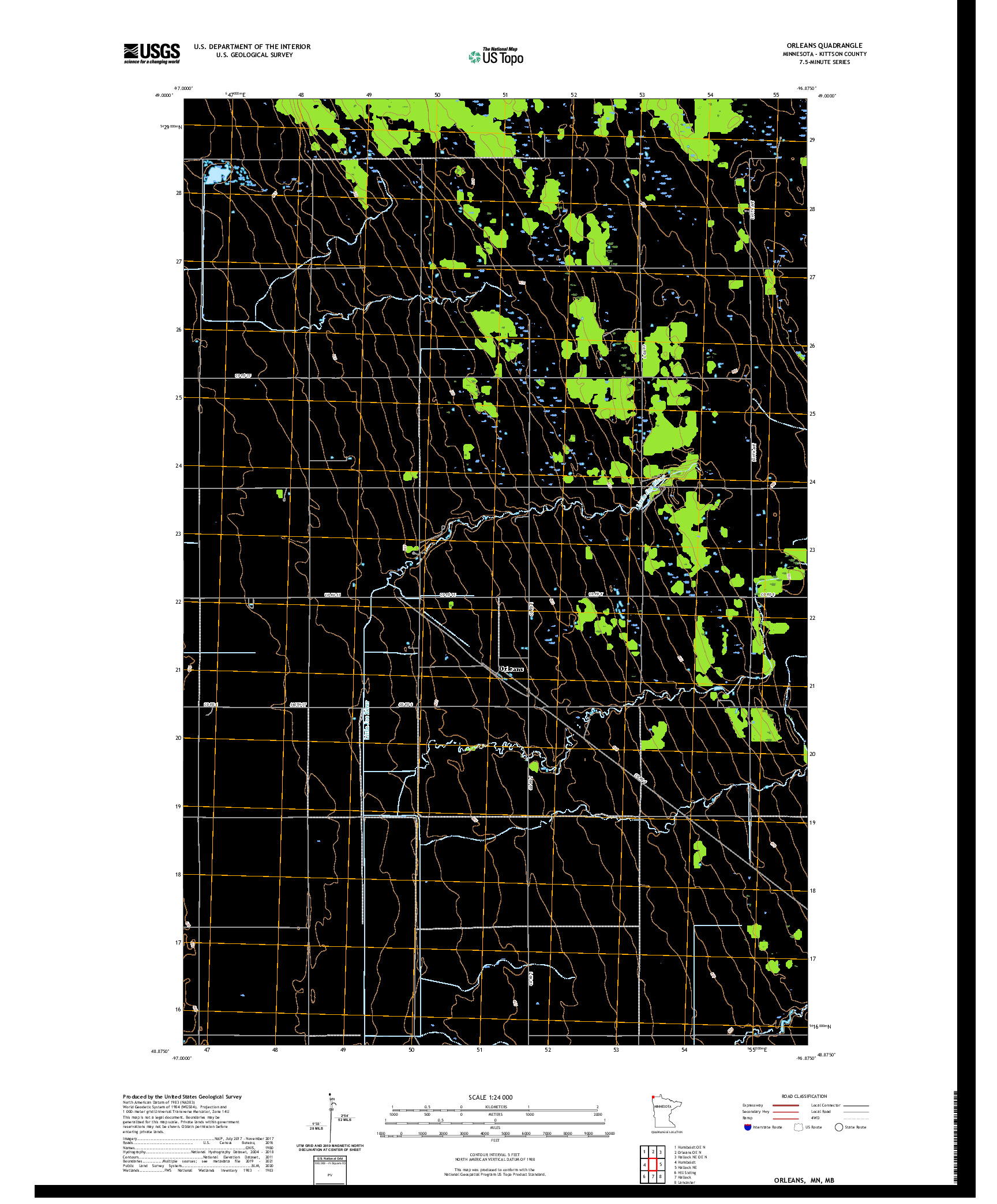 US TOPO 7.5-MINUTE MAP FOR ORLEANS, MN,MB