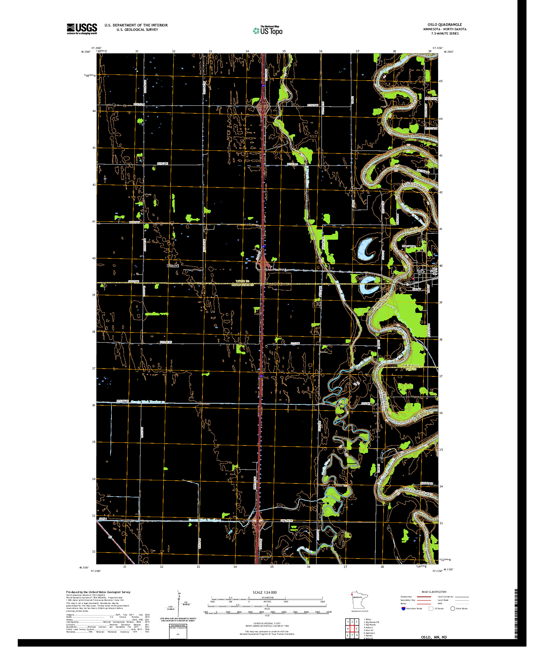US TOPO 7.5-MINUTE MAP FOR OSLO, MN,ND