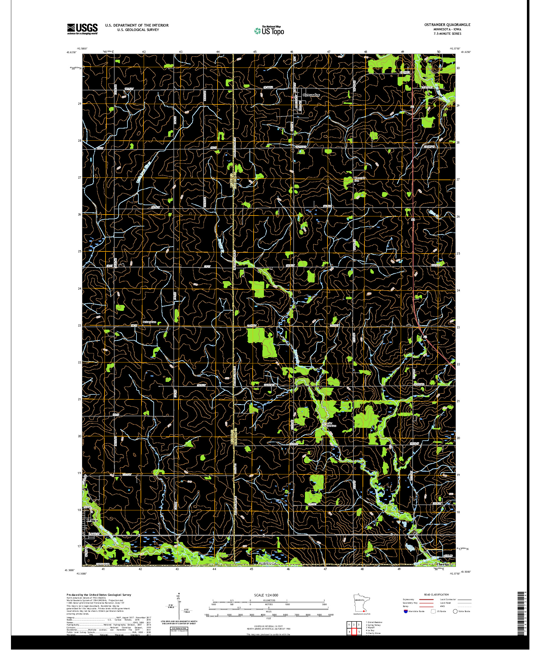 US TOPO 7.5-MINUTE MAP FOR OSTRANDER, MN,IA