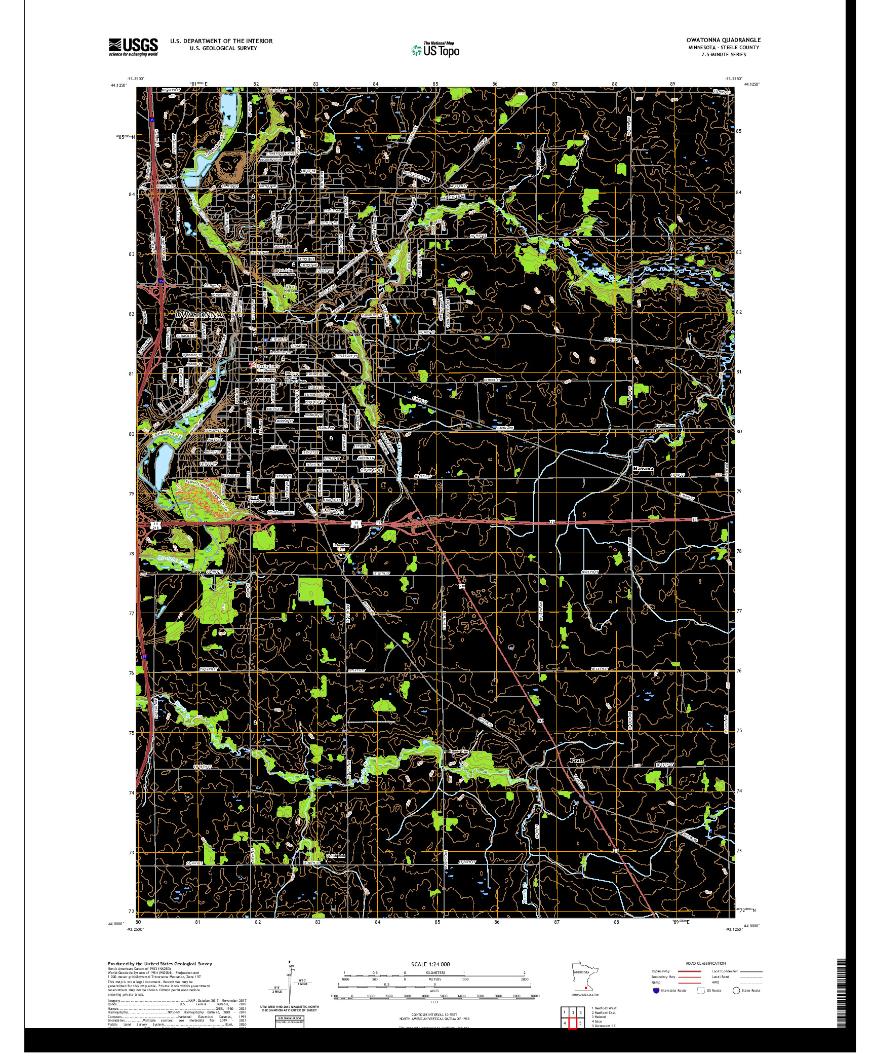 US TOPO 7.5-MINUTE MAP FOR OWATONNA, MN
