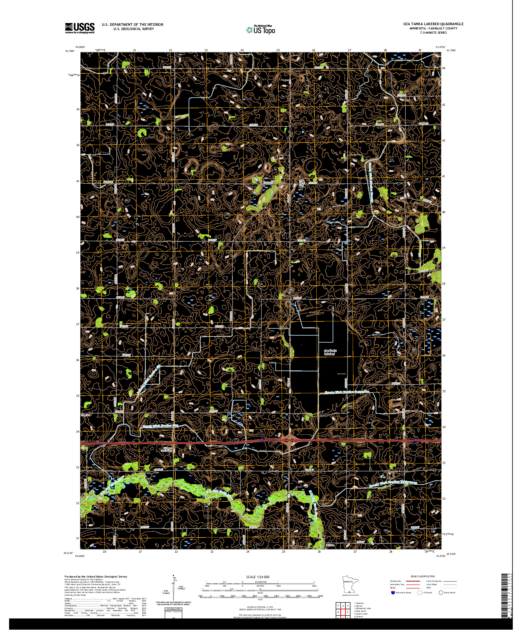 US TOPO 7.5-MINUTE MAP FOR OZA TANKA LAKEBED, MN