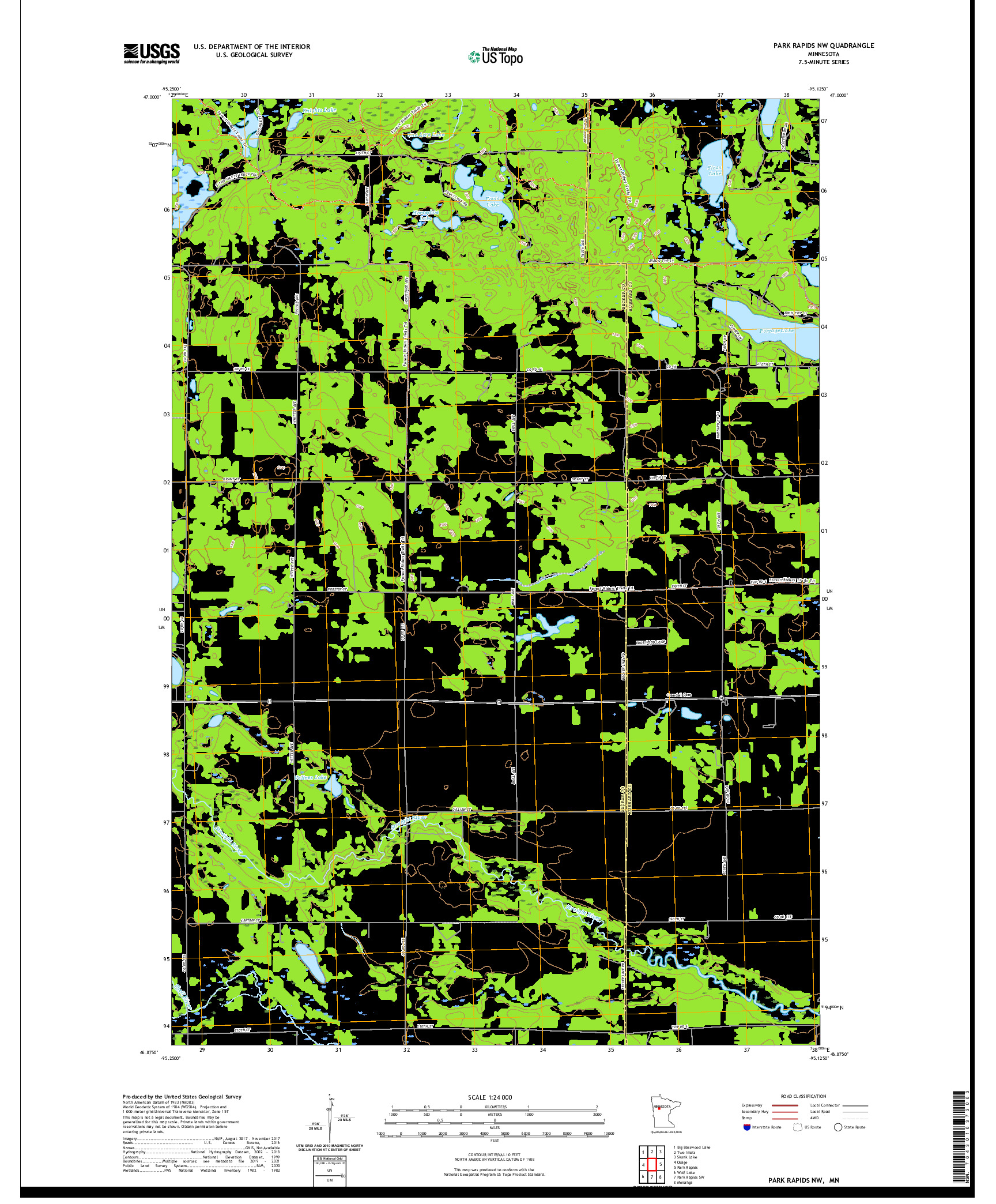 US TOPO 7.5-MINUTE MAP FOR PARK RAPIDS NW, MN