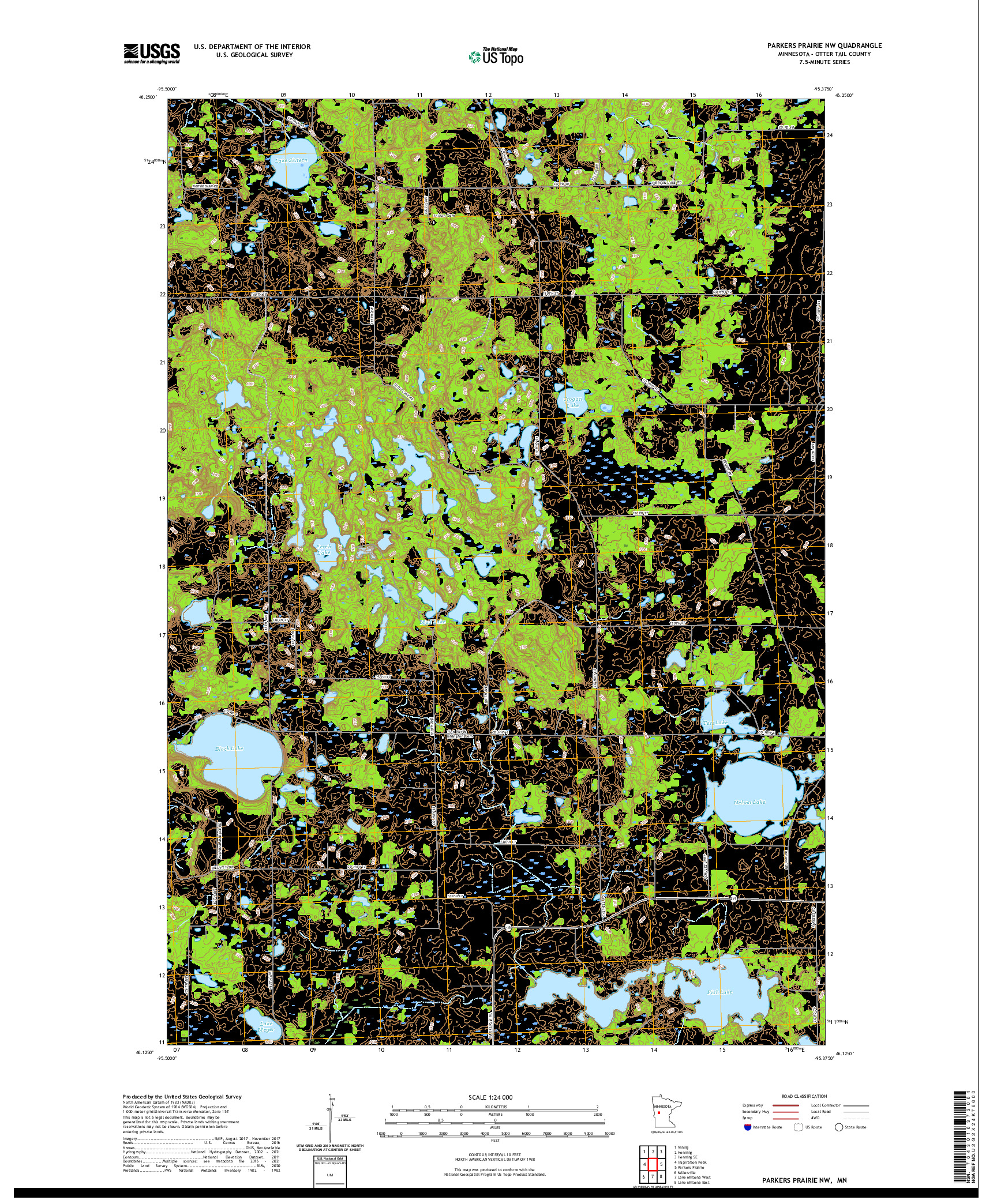 US TOPO 7.5-MINUTE MAP FOR PARKERS PRAIRIE NW, MN