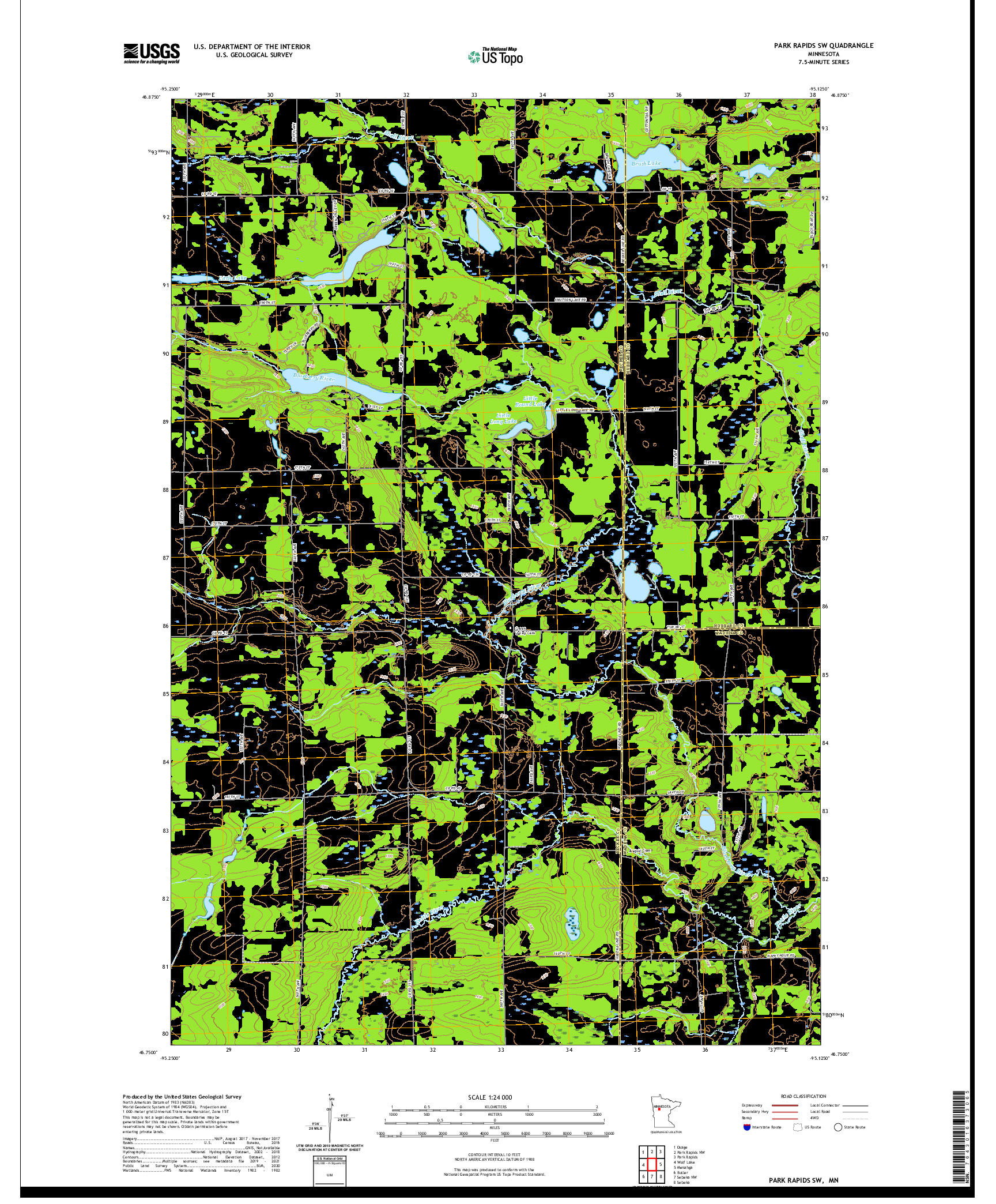 US TOPO 7.5-MINUTE MAP FOR PARK RAPIDS SW, MN